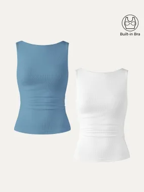 Textured Weave 2Pcs Set Elastic Open Back Brami Tank