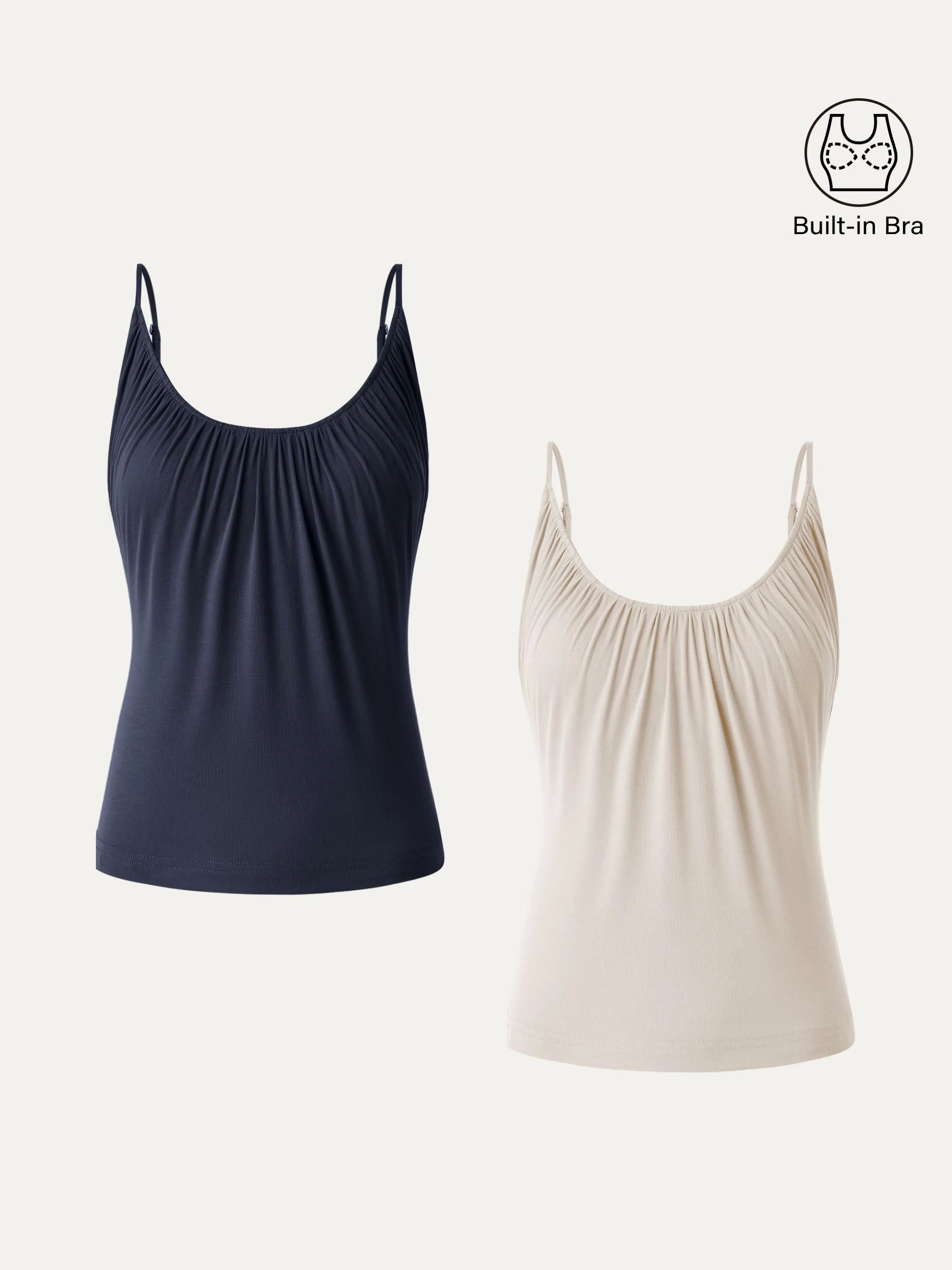 Buttery Soft Handfeel 2Pcs Set Hip Length Scoop Neck Gathered Spaghetti Brami Top