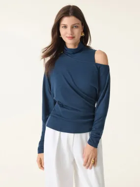 OversizedSilhouette FlexibleCollar 2Pcs Set Lyocell Cashmere Cold-Shoulder Semi-Sheer Top & Turtleneck Brami Tank