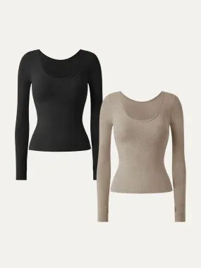 Hybrid Fabric Blend 2Pcs Set Lyocell Cashmere Multi-Wear Long Sleeve Top with Thumbholes
