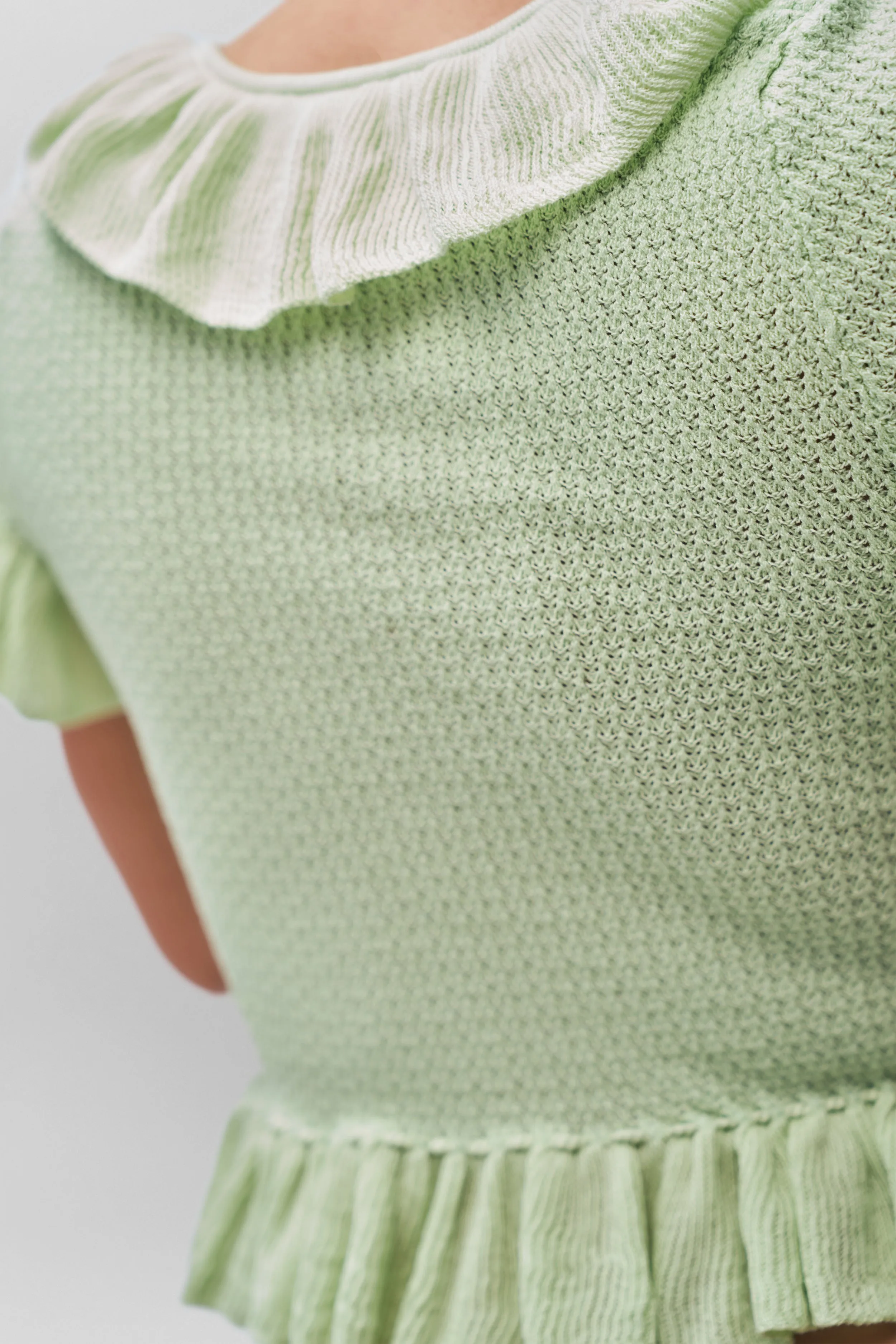 Anti Static Finish Non Chafing Edges Ruffle Knit Tie Top