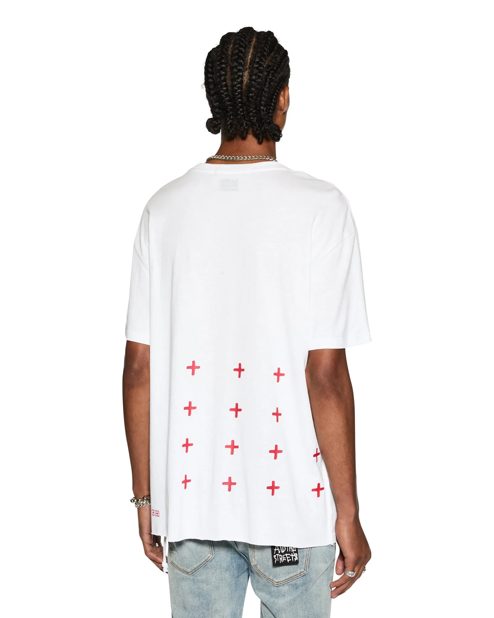 4X4 BIGGIE SS TEE WHITE/RED Adjustable Hem