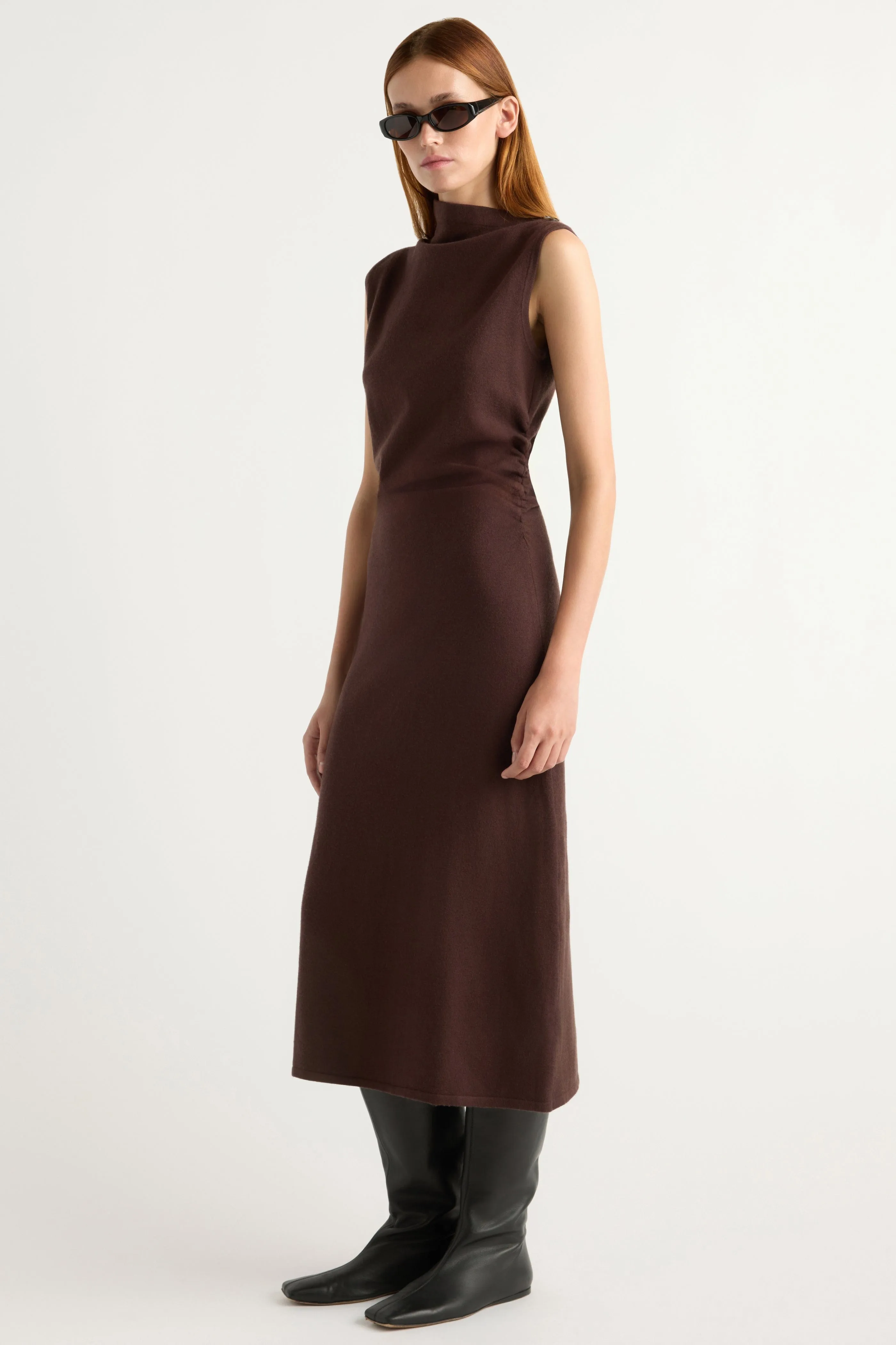 Lace Accent Dropped-Waist Abel Asymmetric-Neck Dress