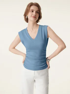 Stretch Cotton V-neck Side Ruched Muscle Tee BoxySilhouette Butter Soft Handfeel