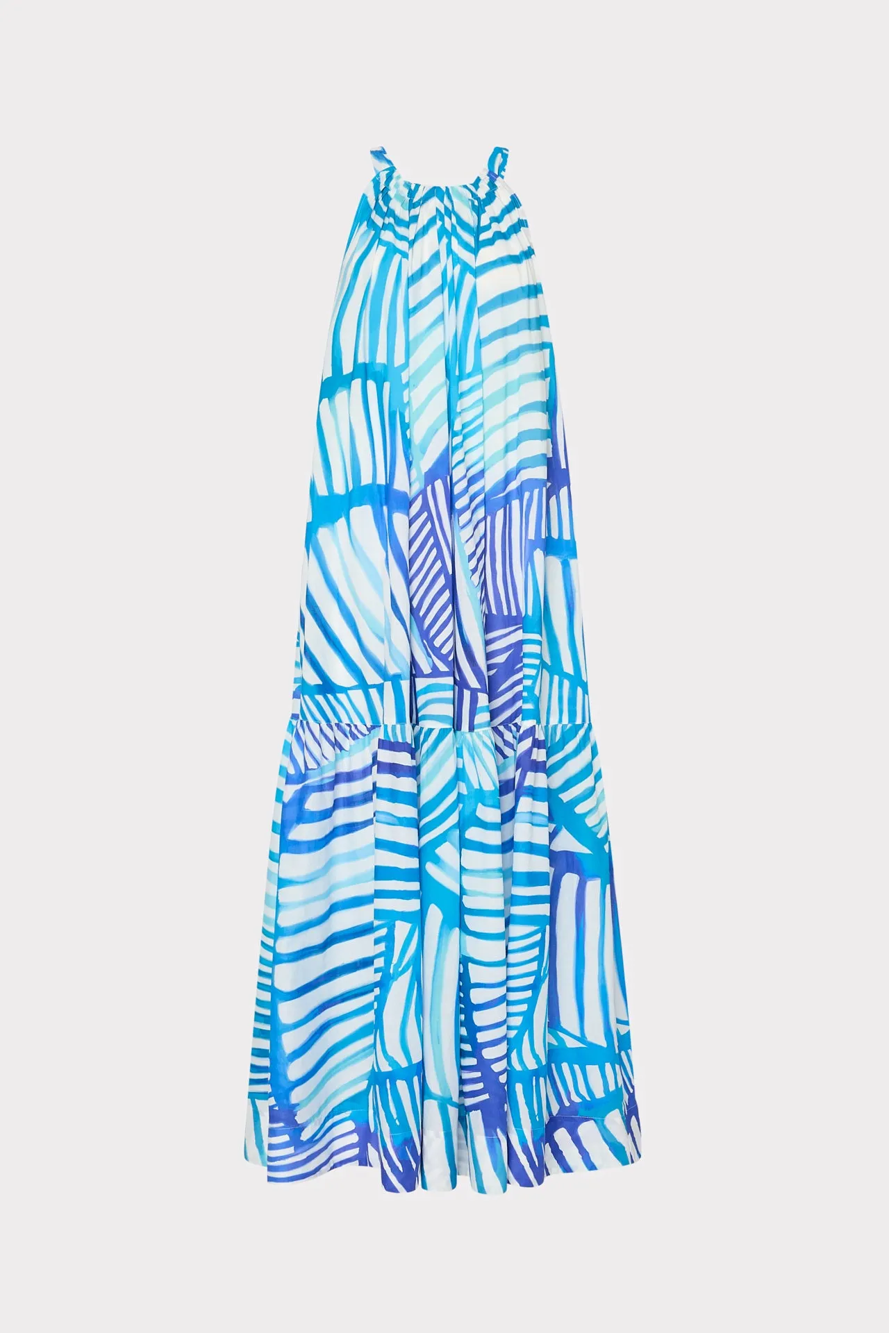 Layering-Option Non Irritating Trim Abstract Blue Tropics Maxi Cover-Up Dress