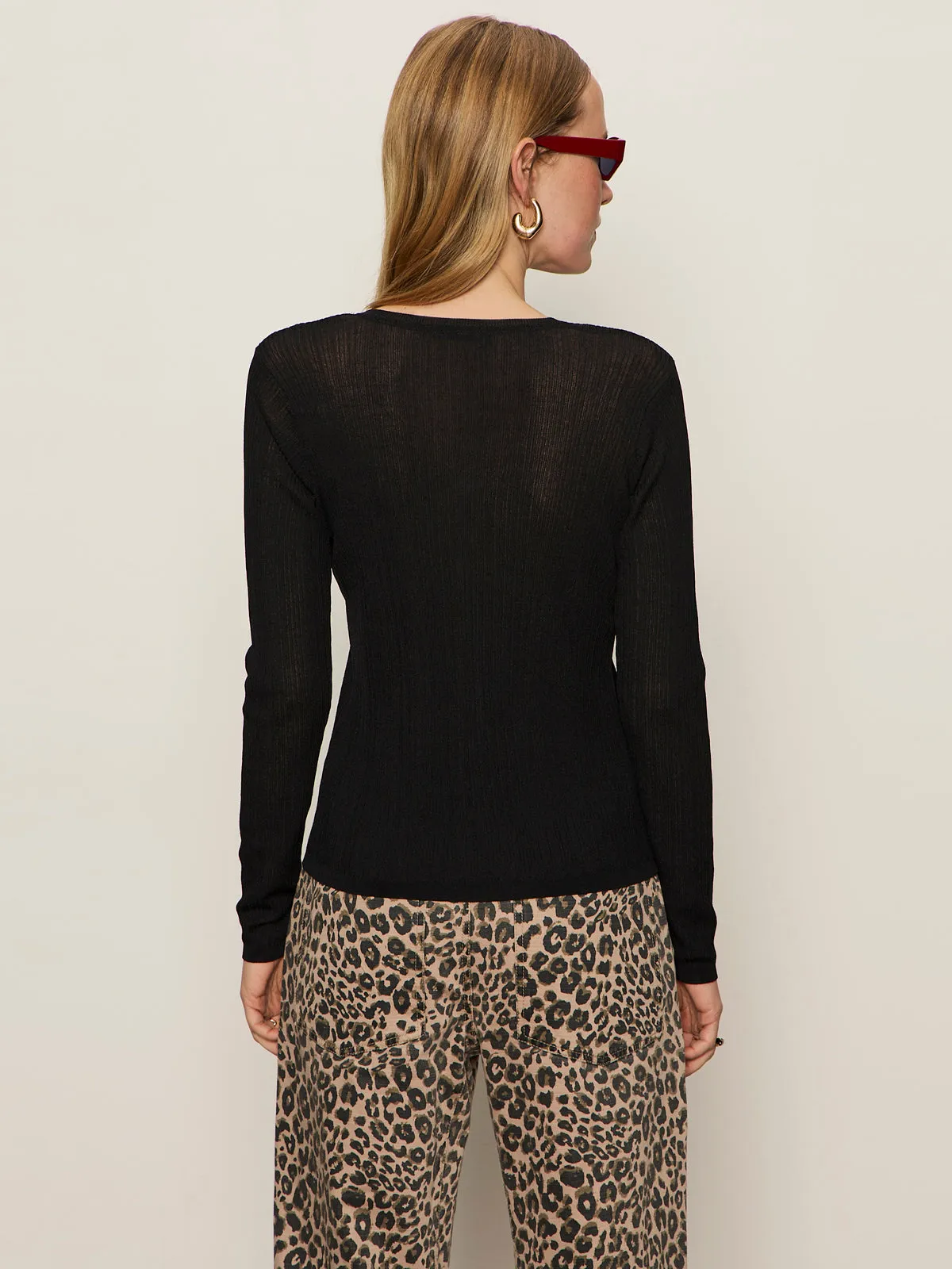 Lightweight Ribbed Cardi Black Scoop neck femininity Trendy Vibes