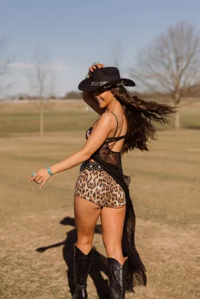 Layered Ply Construction Stylish Jacket Fierce Mini Shorts - Leopard