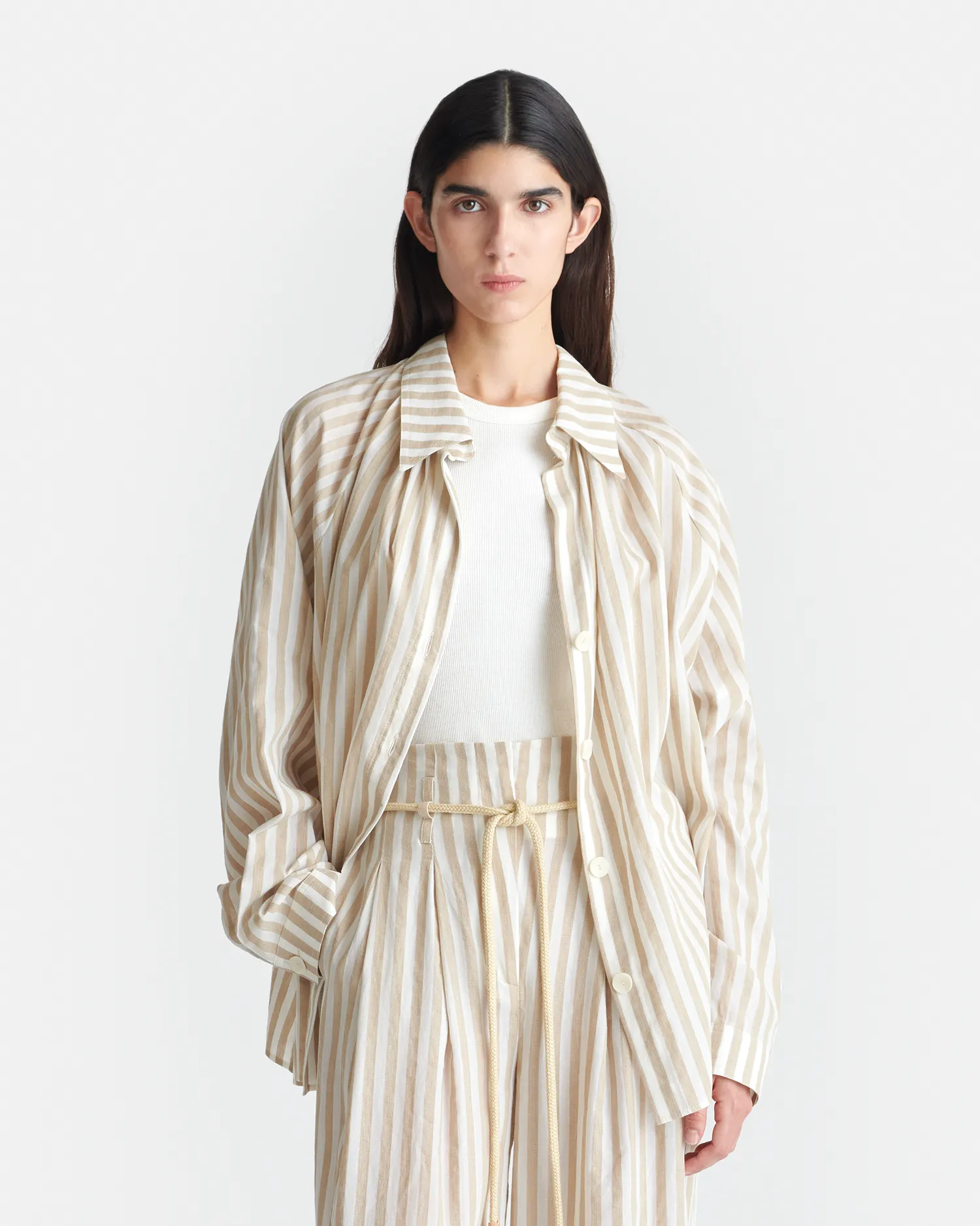 Stylish Dress MoistureWickingTechnology Ada - Striped Linen Shirt - Beige