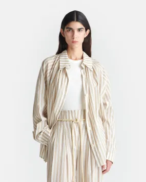 Ada - Striped Linen Shirt - Beige Designer Style Fitness Look