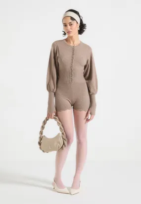 Michele - Knitted Scallop Hem Playsuit - Taupe Basic Dress Sporty Sweatshirt