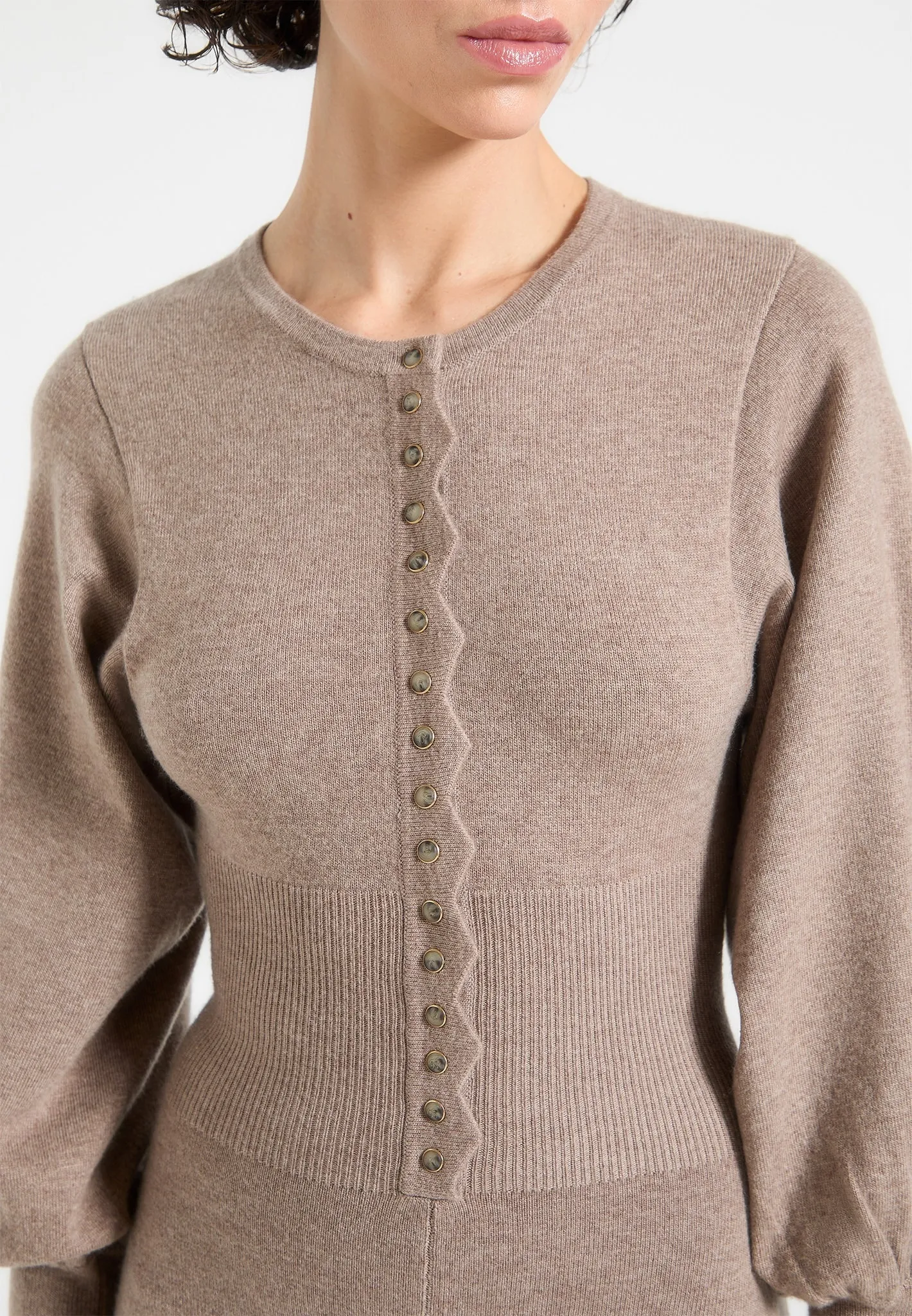 Wrinkle resistant fabric VentedBack Michele - Knitted Scallop Hem Playsuit - Taupe