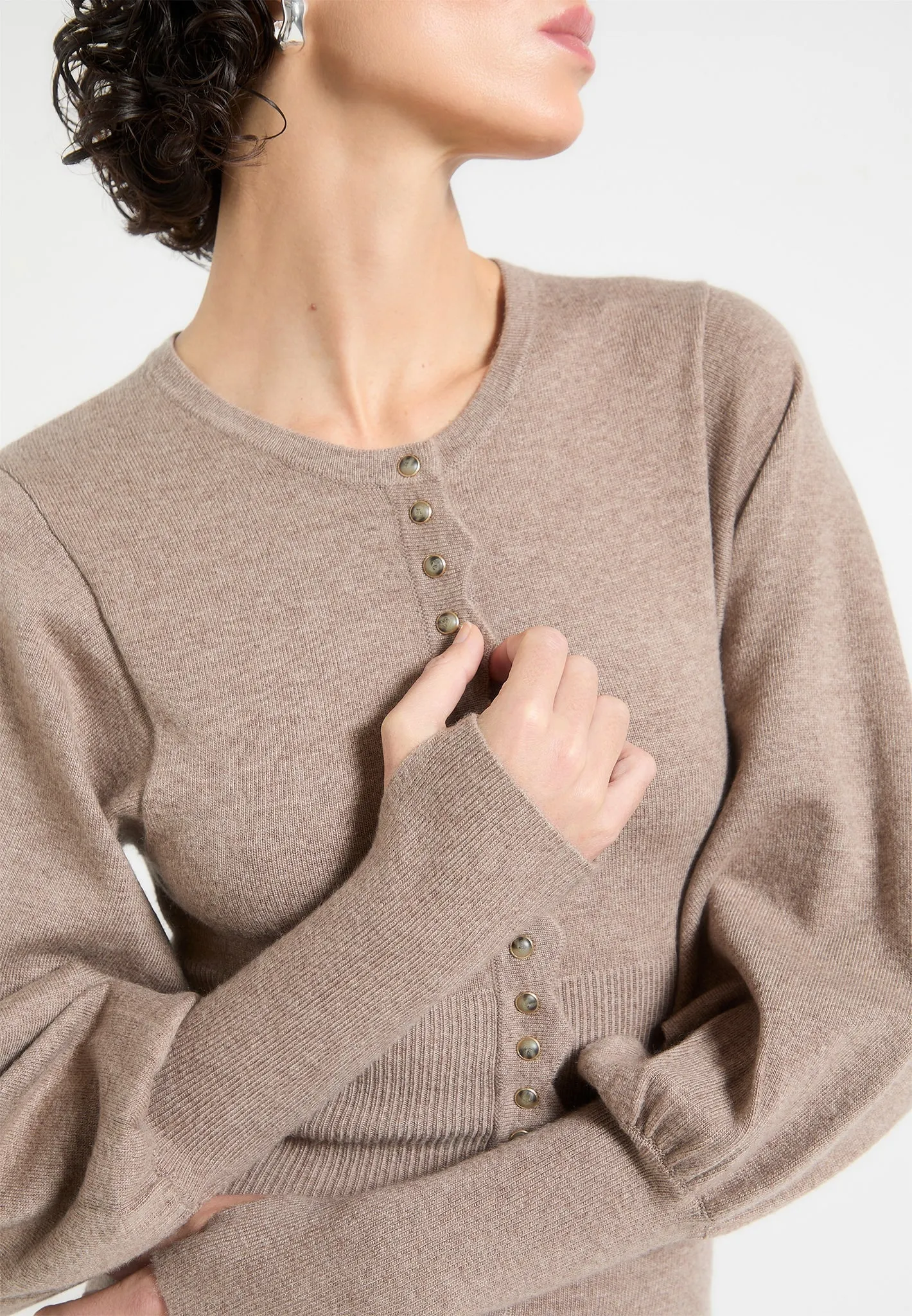 Michele - Knitted Scallop Hem Playsuit - Taupe Flexible Hemline ConvertibleCollar