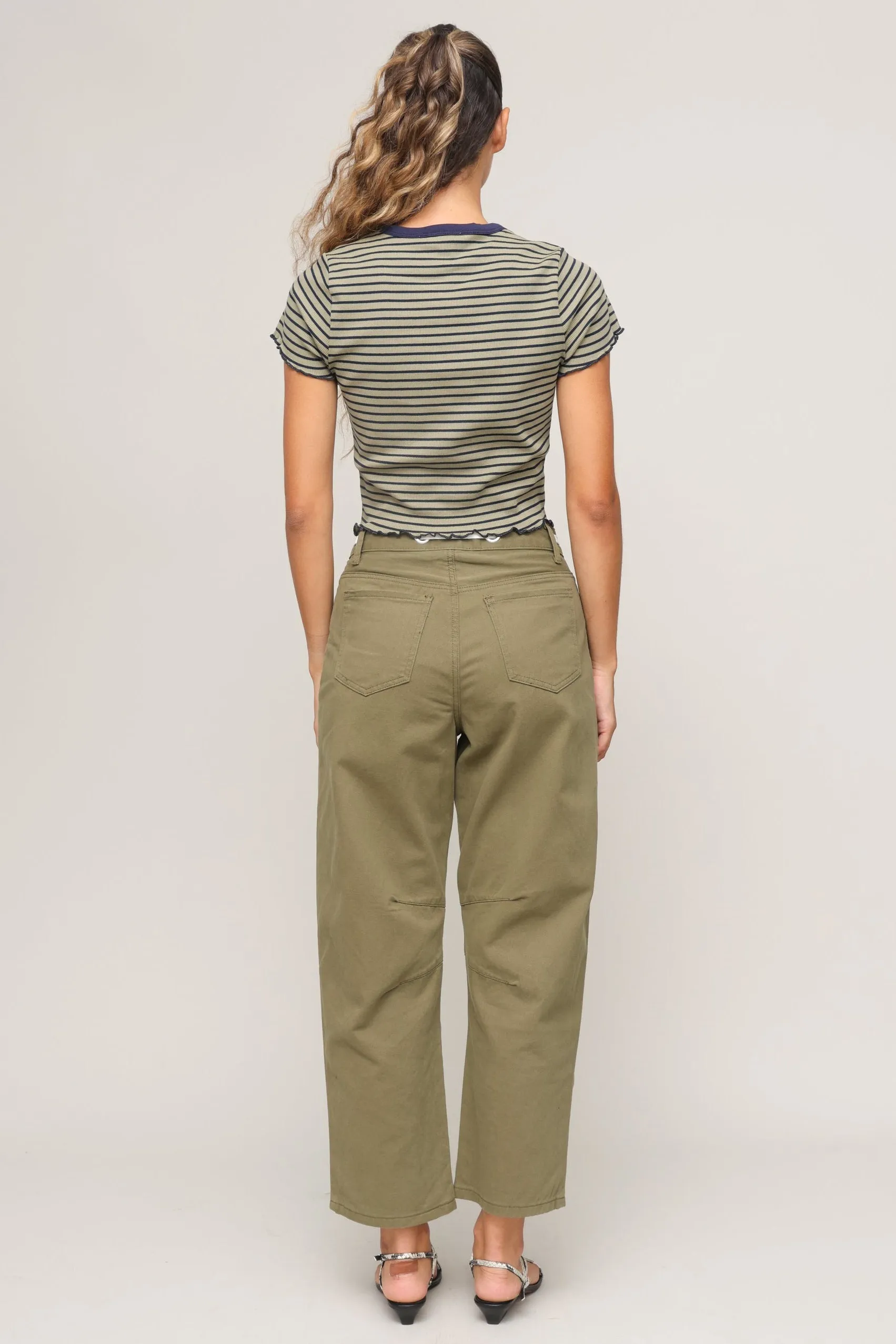 Short Sleeve Striped T Shirt DroppedShoulder