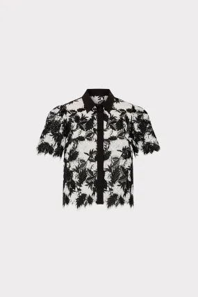 Addison Two Tone Lace Top ClassicCrewNeck Wrinkle Free Texture