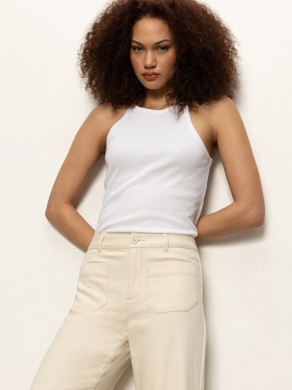 LowProfileStitching Adjustable Fit Soft Marine Wide Leg Standard Rise Crop Pant Macrame