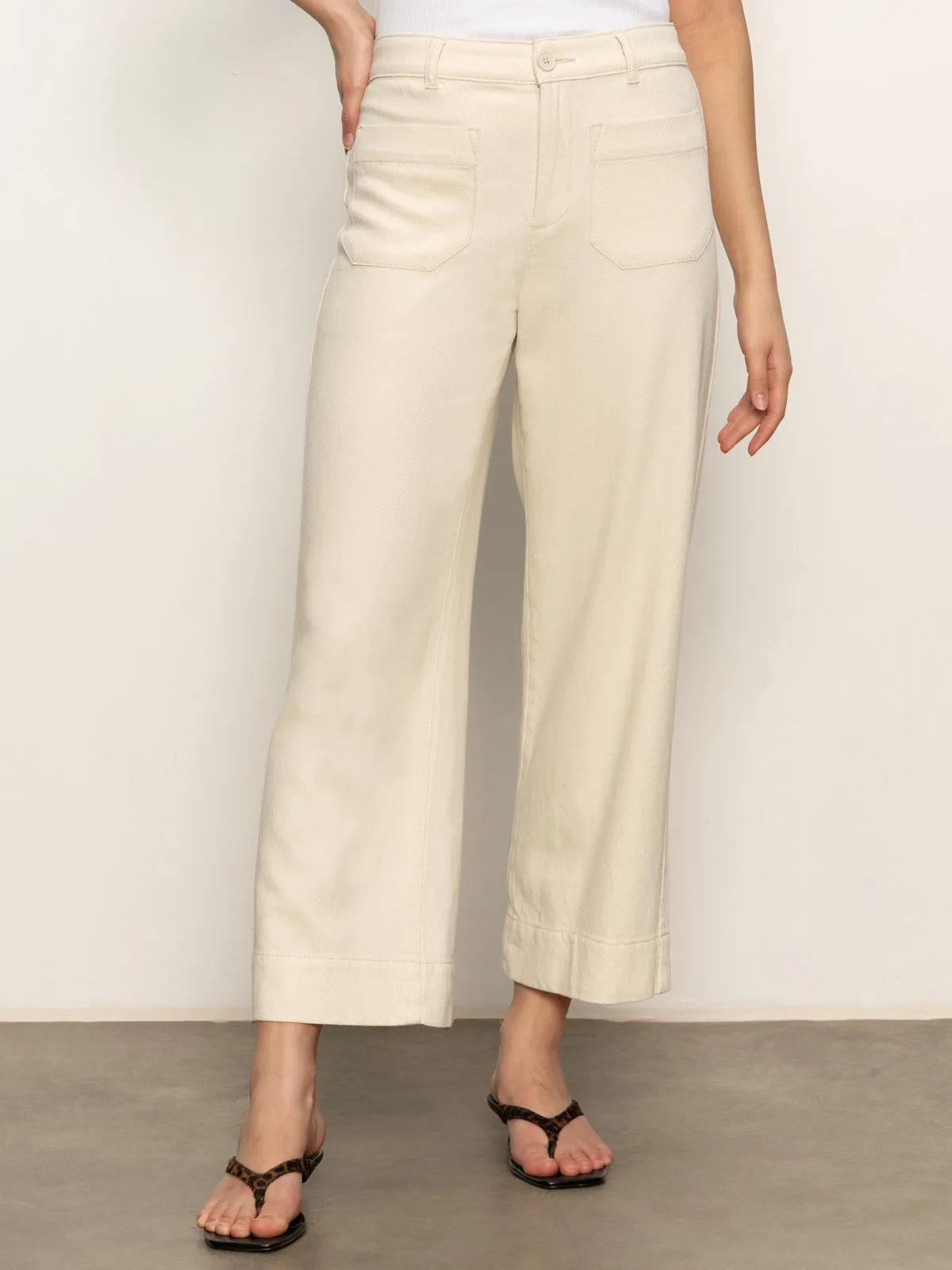 Soft Marine Wide Leg Standard Rise Crop Pant Macrame Sporty Touch Non Iron Technology