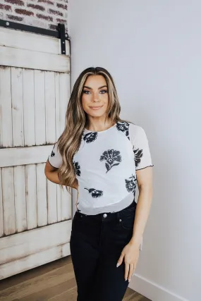 UV Protection Enhanced WrinkleResistant Fabric Savvy Floral Mesh Crop Top - FINAL SALE