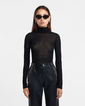 TailoredCut HighCollar Design Harri - Fine Merino Wool Top - Black