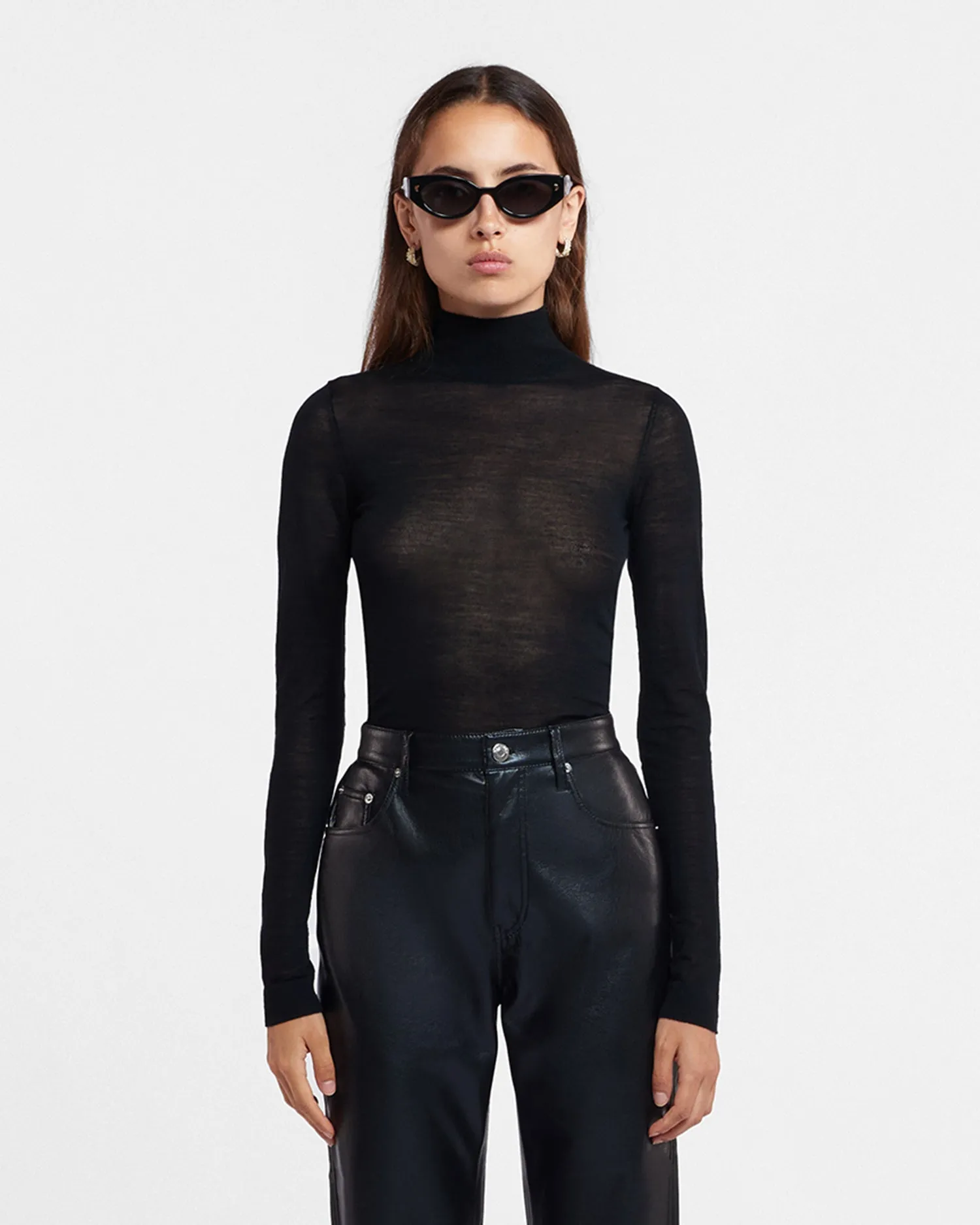 TailoredCut HighCollar Design Harri - Fine Merino Wool Top - Black