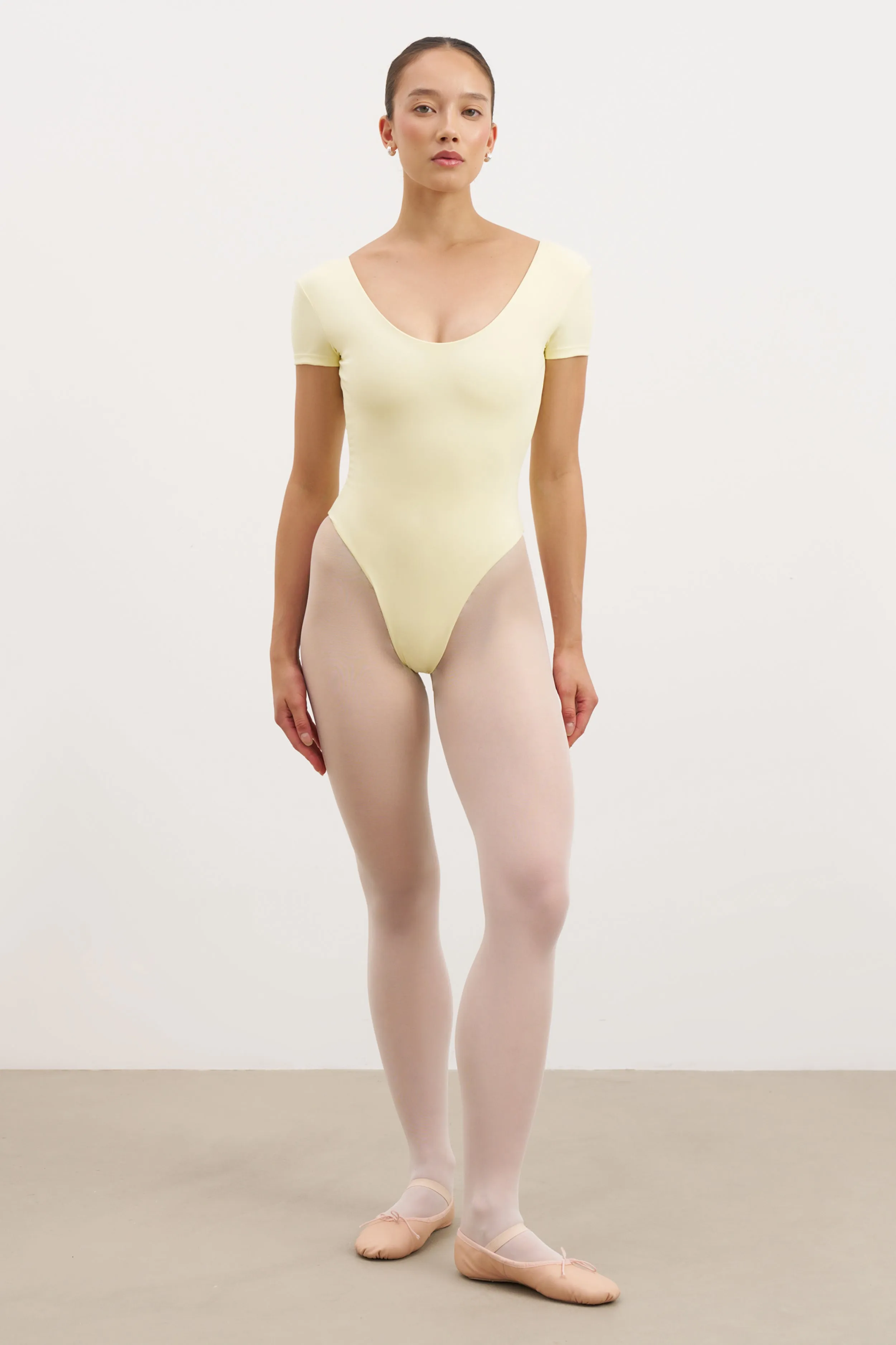 Base Sculpting Cross Back Bodysuit - Buttermilk DoubleStitched Hemming Reinforced Stress Points