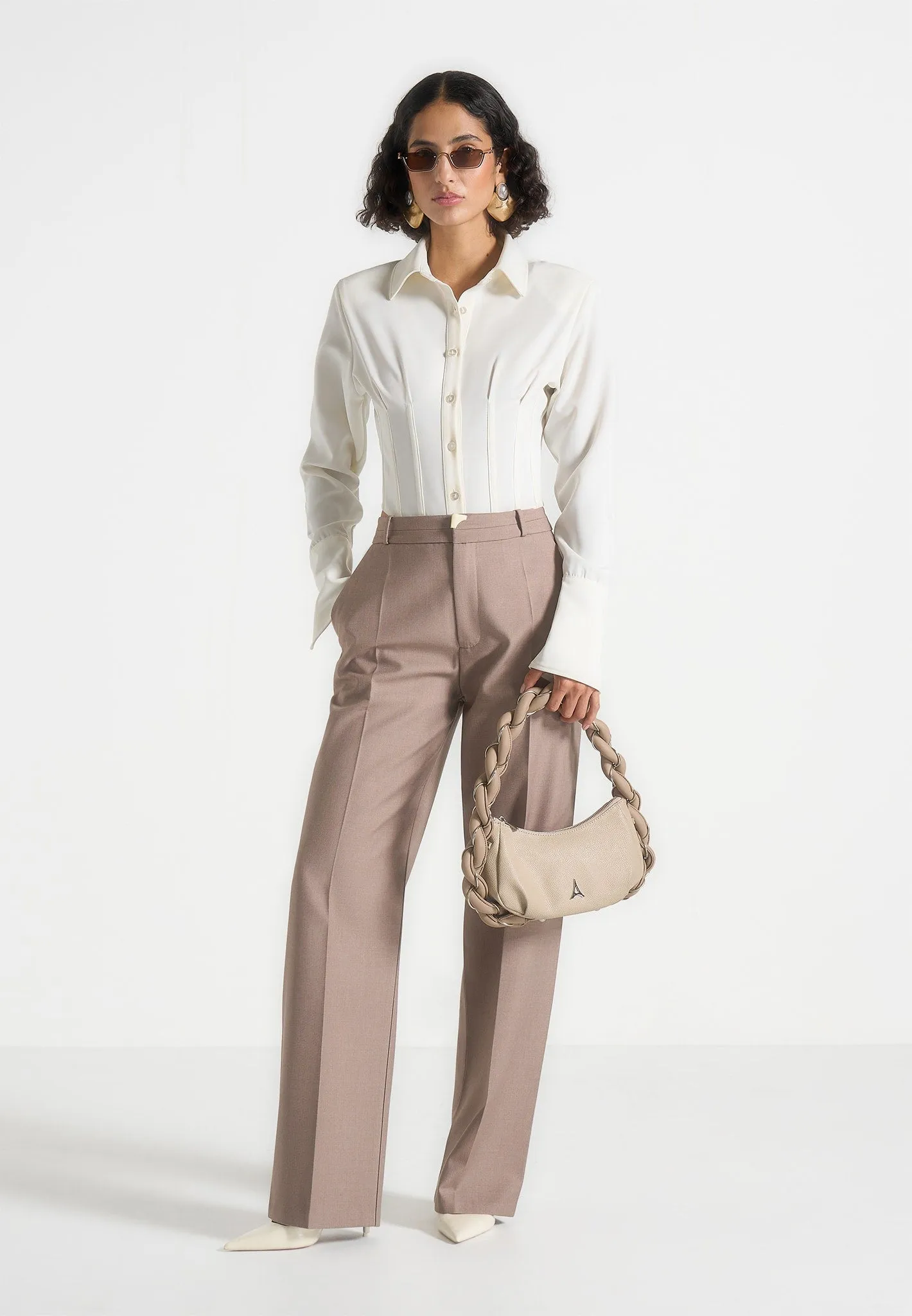 Agnes - Corset Shirt Bodysuit - Off White Elderly Comfort Embroidered Details