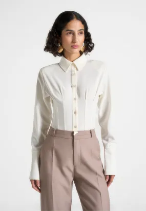 Simple Wear Daily Fashion Agnes - Corset Shirt Bodysuit - Off White