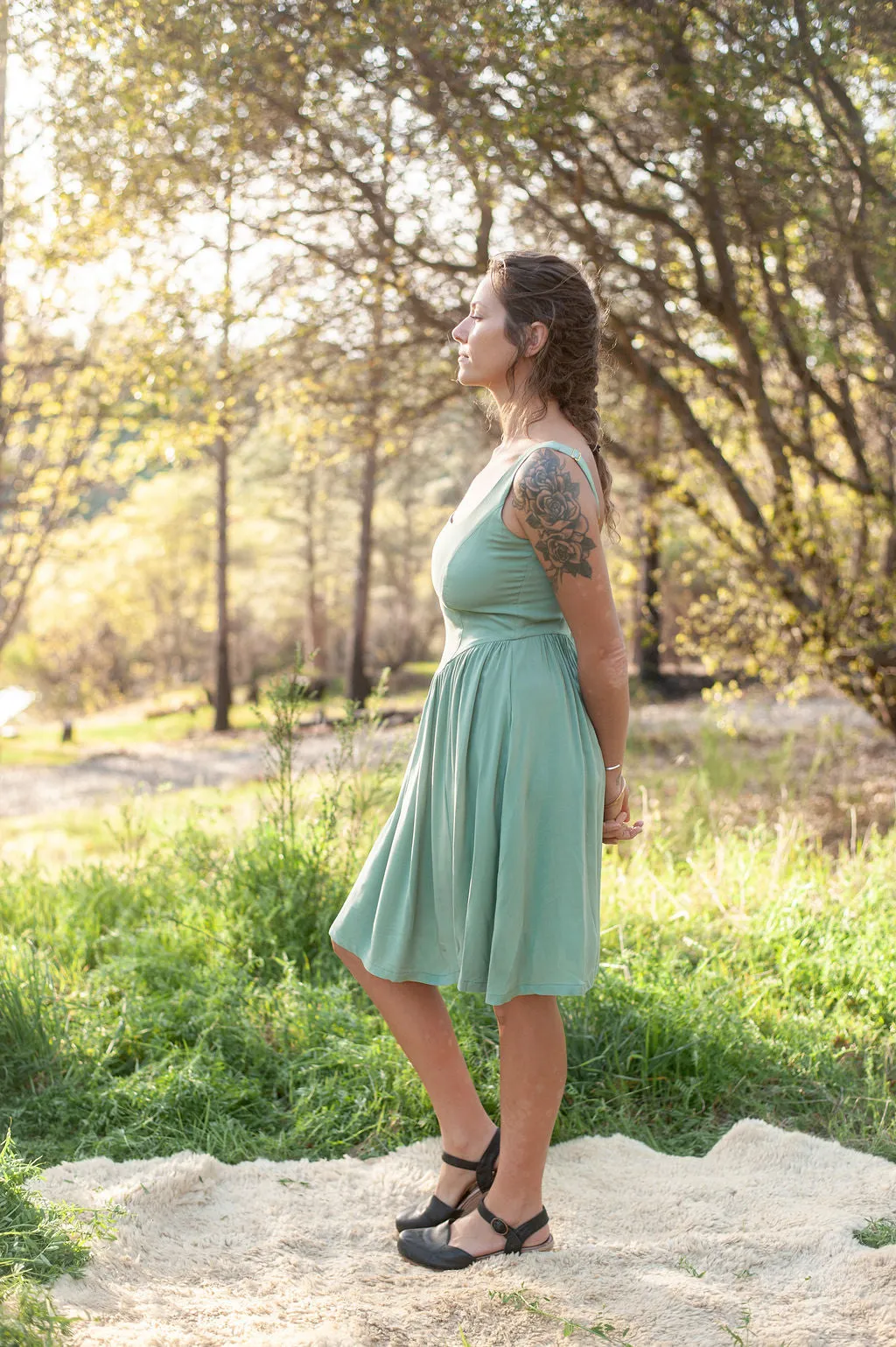 New Spirit Shiny Zip Agnes dress in Sage Challis