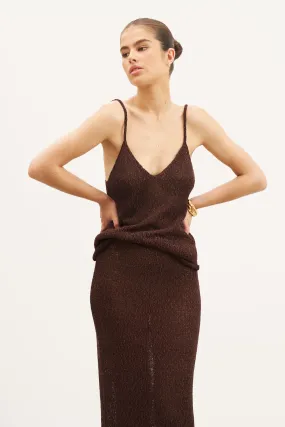 Crochet Knit Plunging Cami Top - Carob Durable Reinforced Shoulders