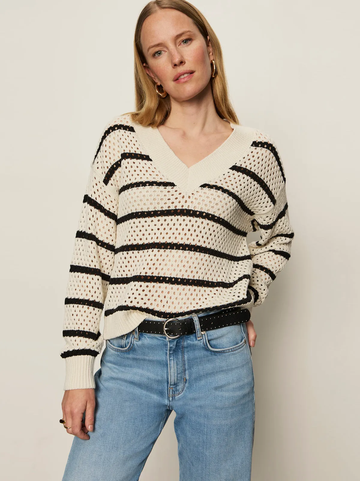 Airy Openwork Sweater Chalk Black Stripe brandable