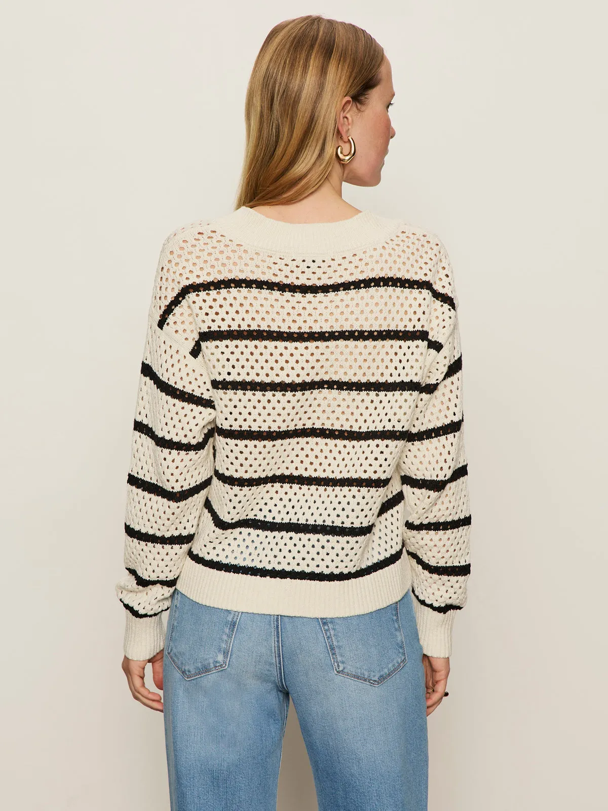 Stay Cool Technology Airy Mesh Lining Airy Openwork Sweater Chalk Black Stripe