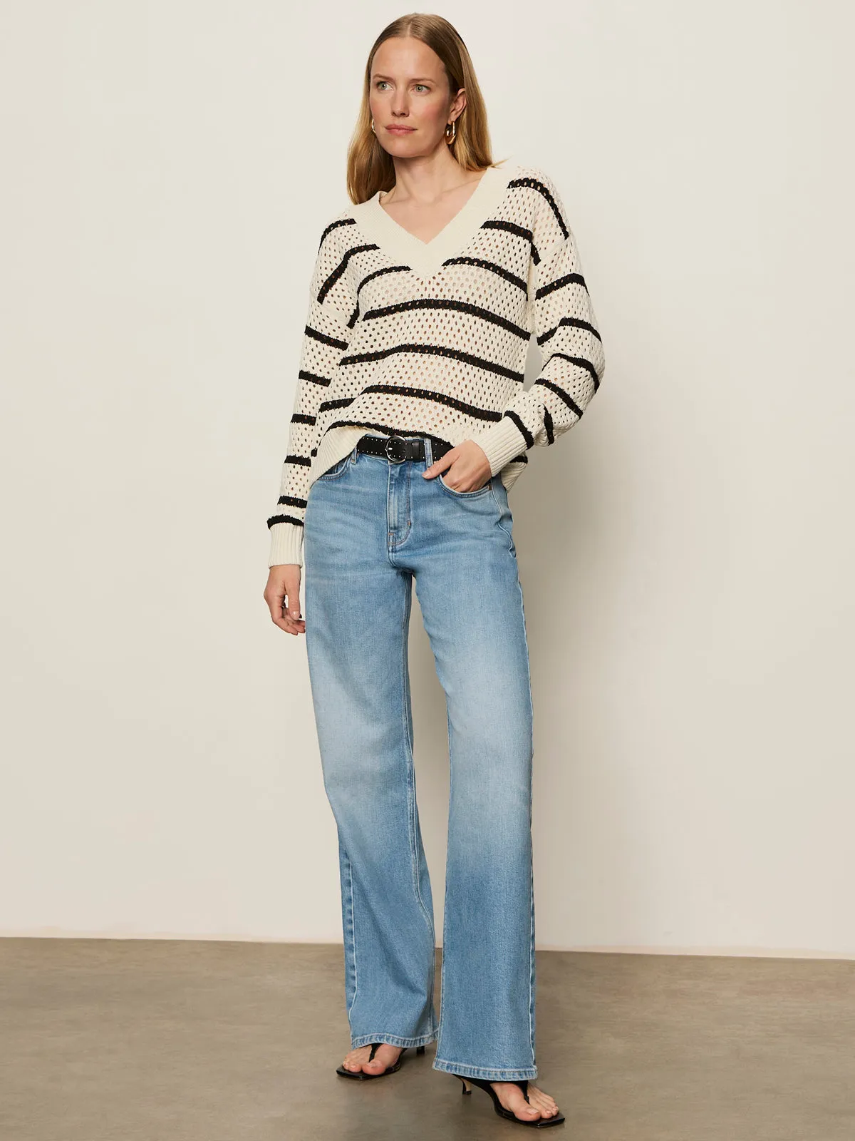 Lifestyle Ready Airy Openwork Sweater Chalk Black Stripe