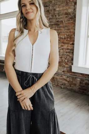 Contoured Armhole Design Alabaster Knit Tank Top - FINAL SALE