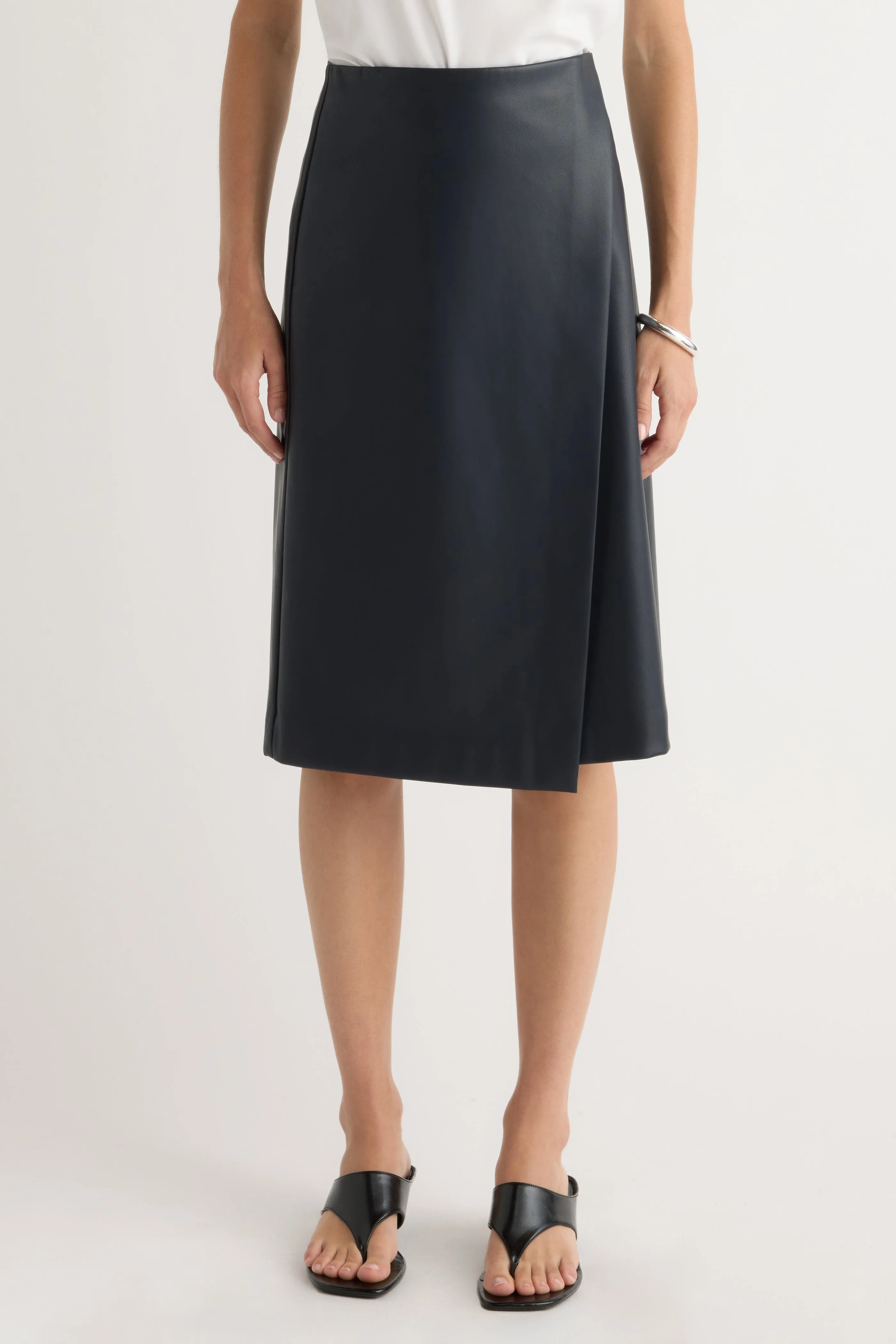 Minimal Vibe Simple Outfit Alba Asymmetric Vegan Leather Skirt