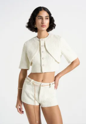 Long Lasting Color Alba - Tweed Mock Neck Curve Detailing Top - Cream