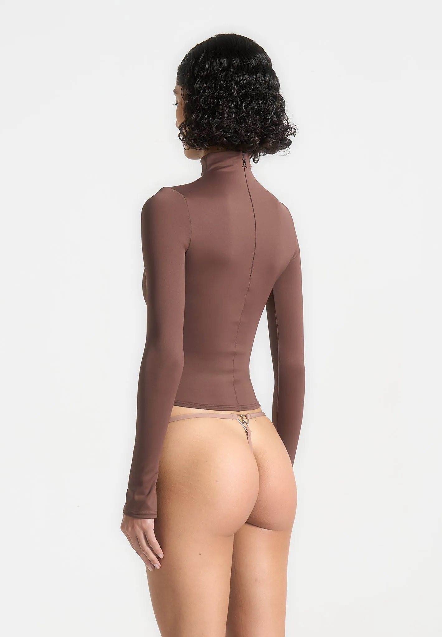 Easy Look Alea - Mock Neck Long Sleeve Top - Brown