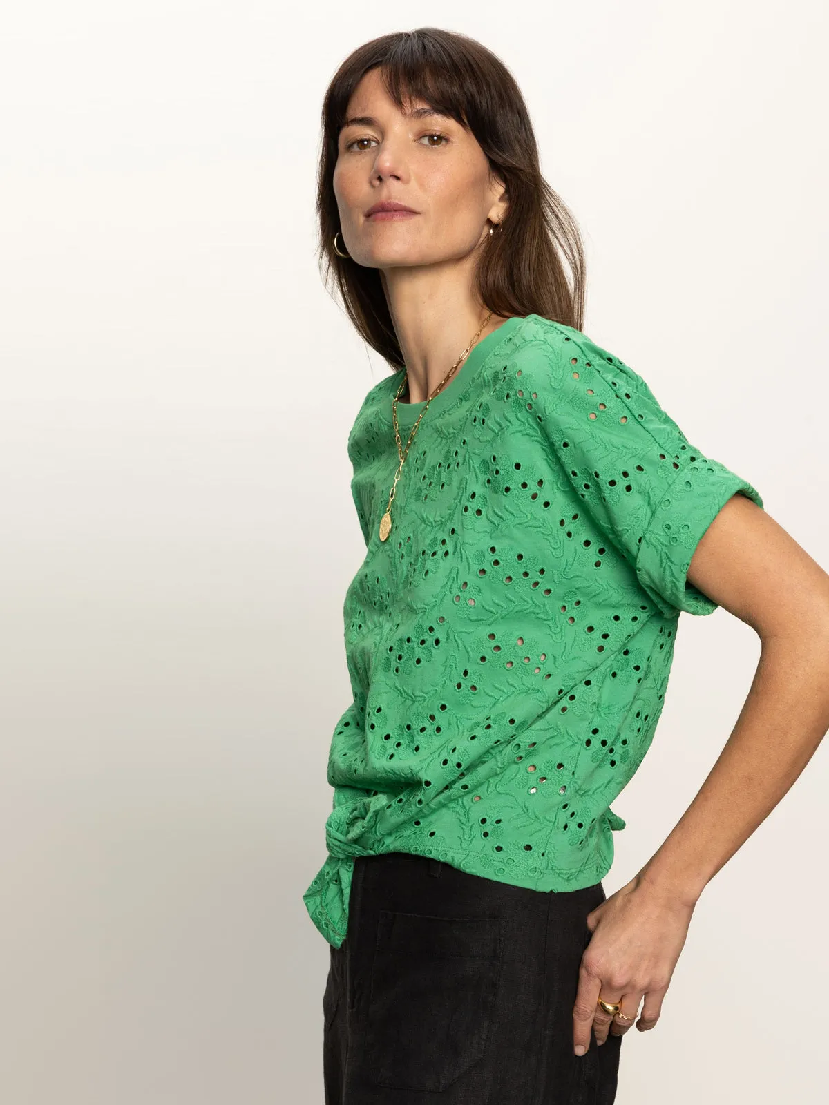 Relaxed Wearable All Day Eyelet Tee Palm