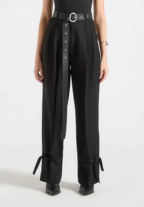 Suzanne - Tailored Trousers with Oversized Belt and Ankle Ties - Black Chic Fit Wear