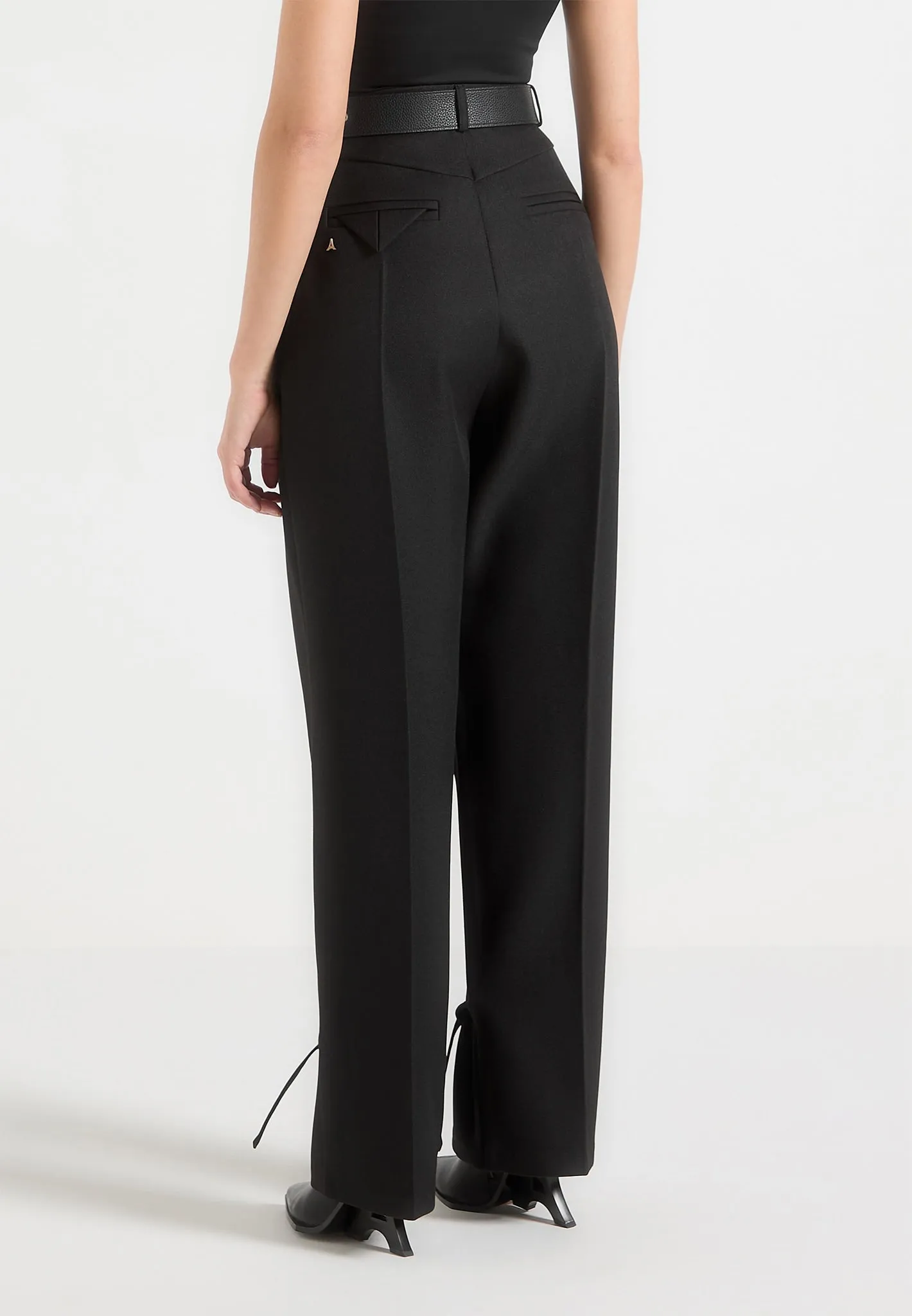 Suzanne - Tailored Trousers with Oversized Belt and Ankle Ties - Black Tailored Drape Patterns