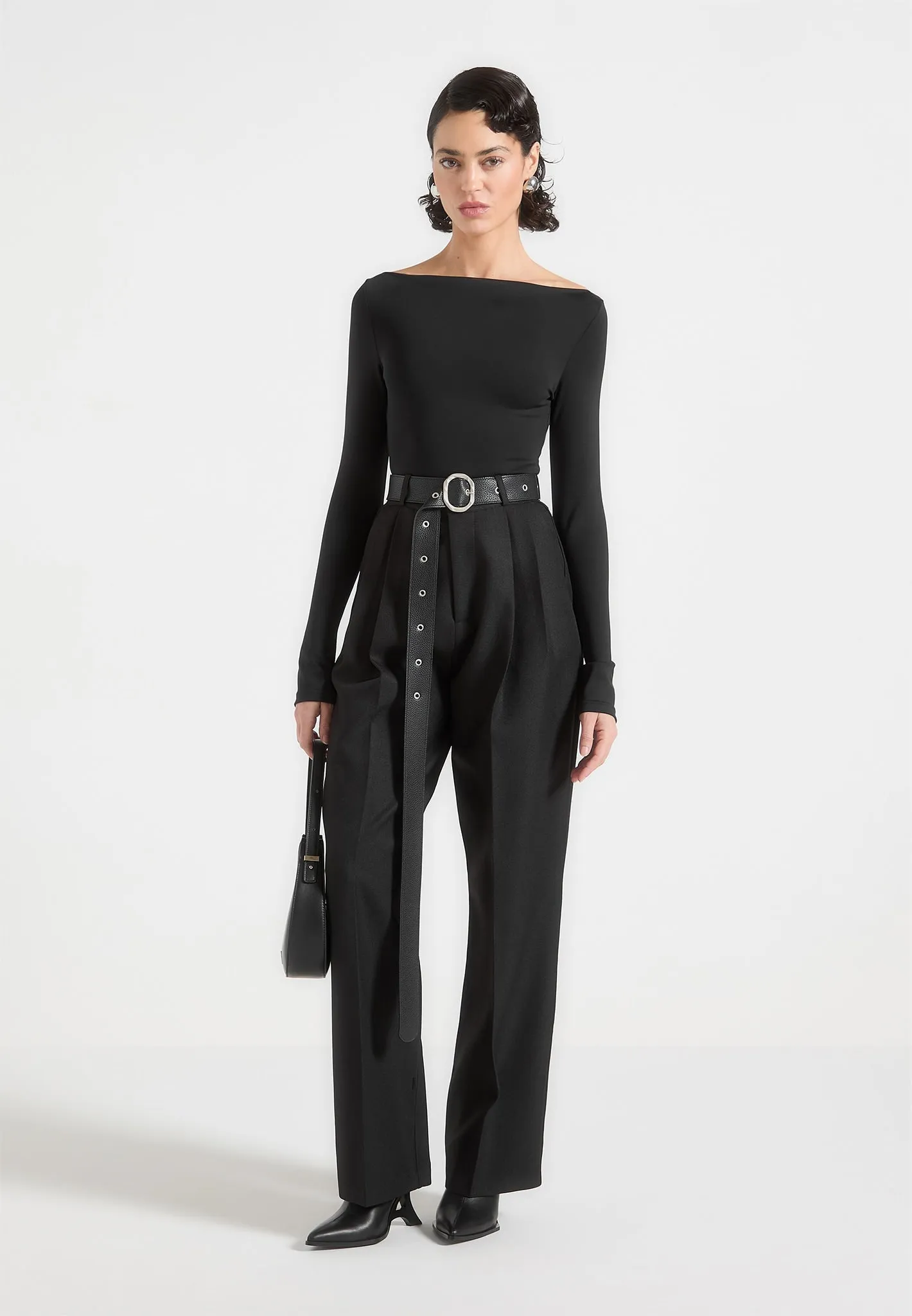 Suzanne - Tailored Trousers with Oversized Belt and Ankle Ties - Black Business Fit Wear