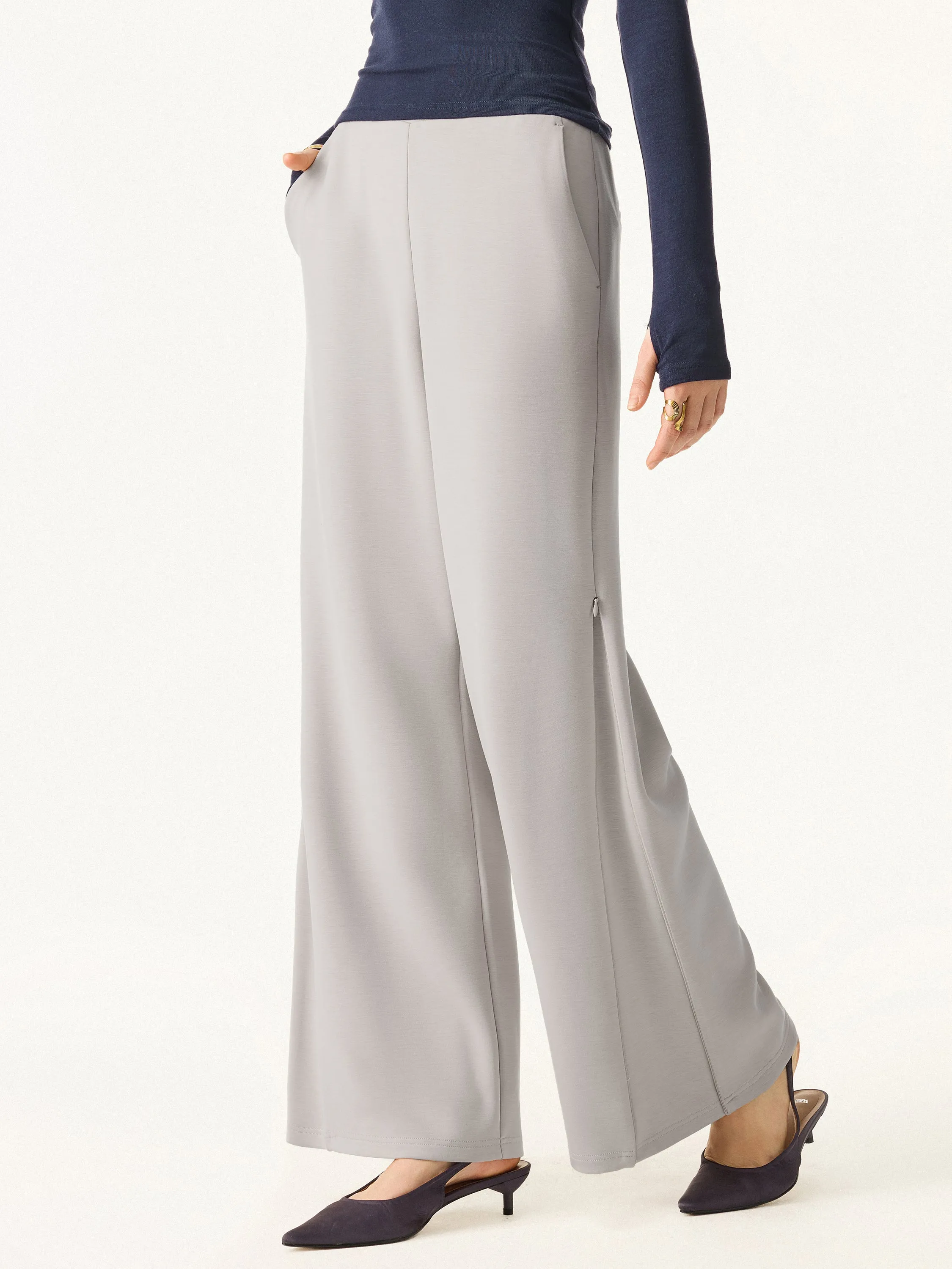 Sandwashed Spacer Mid Rise Versatile Legs Pull-on Pants with Pockets Modern Trend