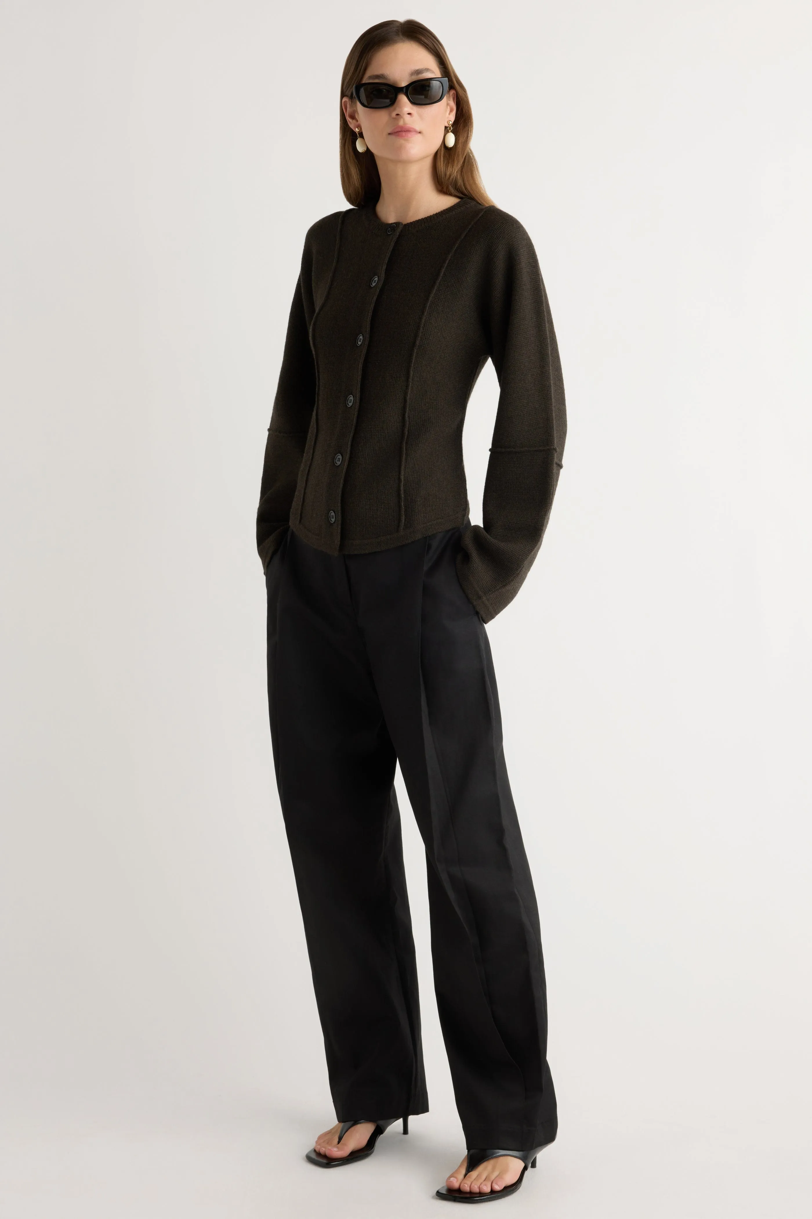 Wren Exposed-Seam Cardigan Cold-Weather Essential Flexible Waistband