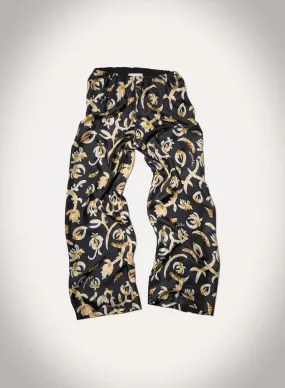 Trendy Layering Daywear Brenda - Printed Silk Twill Pants - Black Floral