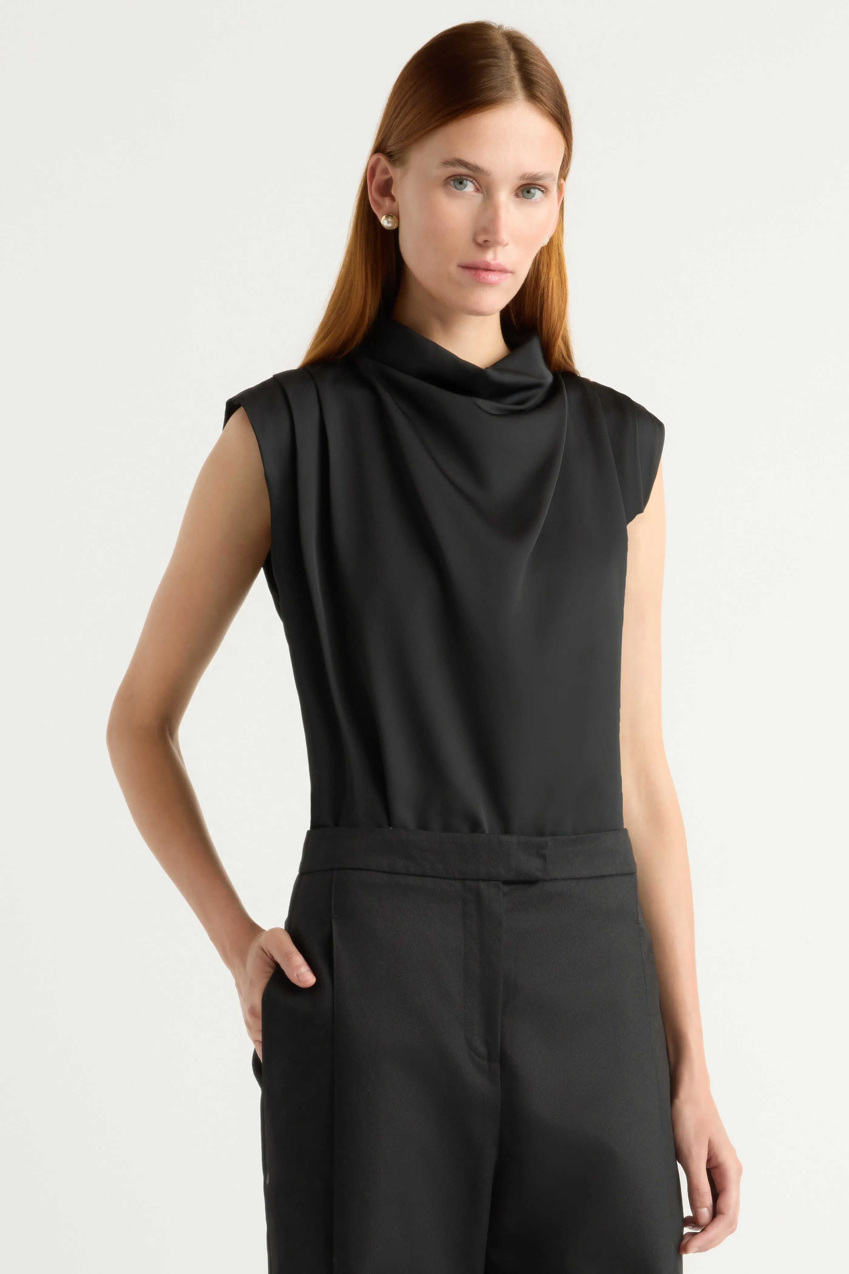 Wrinkle Resistant Textile Sun Protection Fabric Allegra Gathered-Neck Sleeveless Blouse