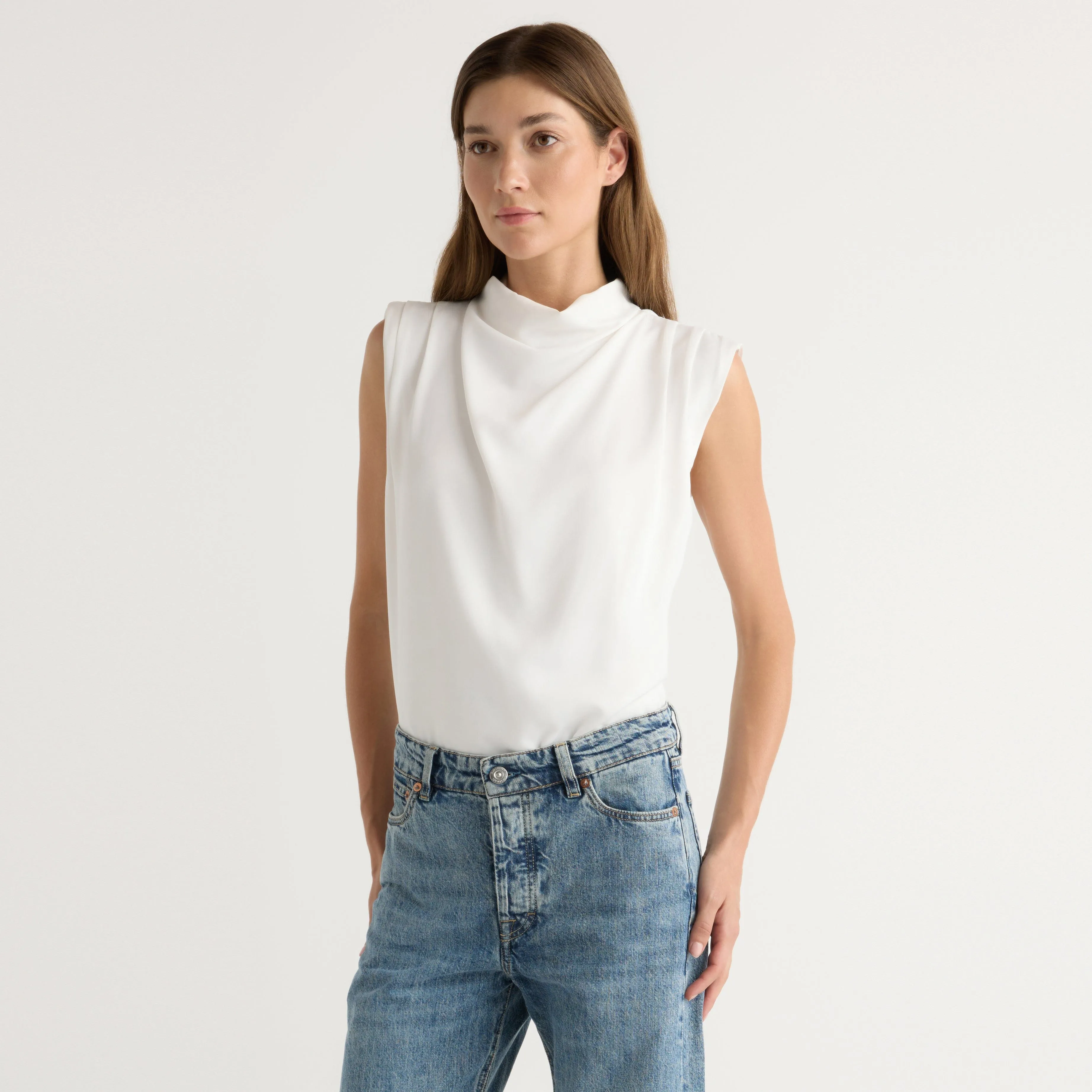 Circular Knit Technology Allegra Gathered-Neck Sleeveless Blouse