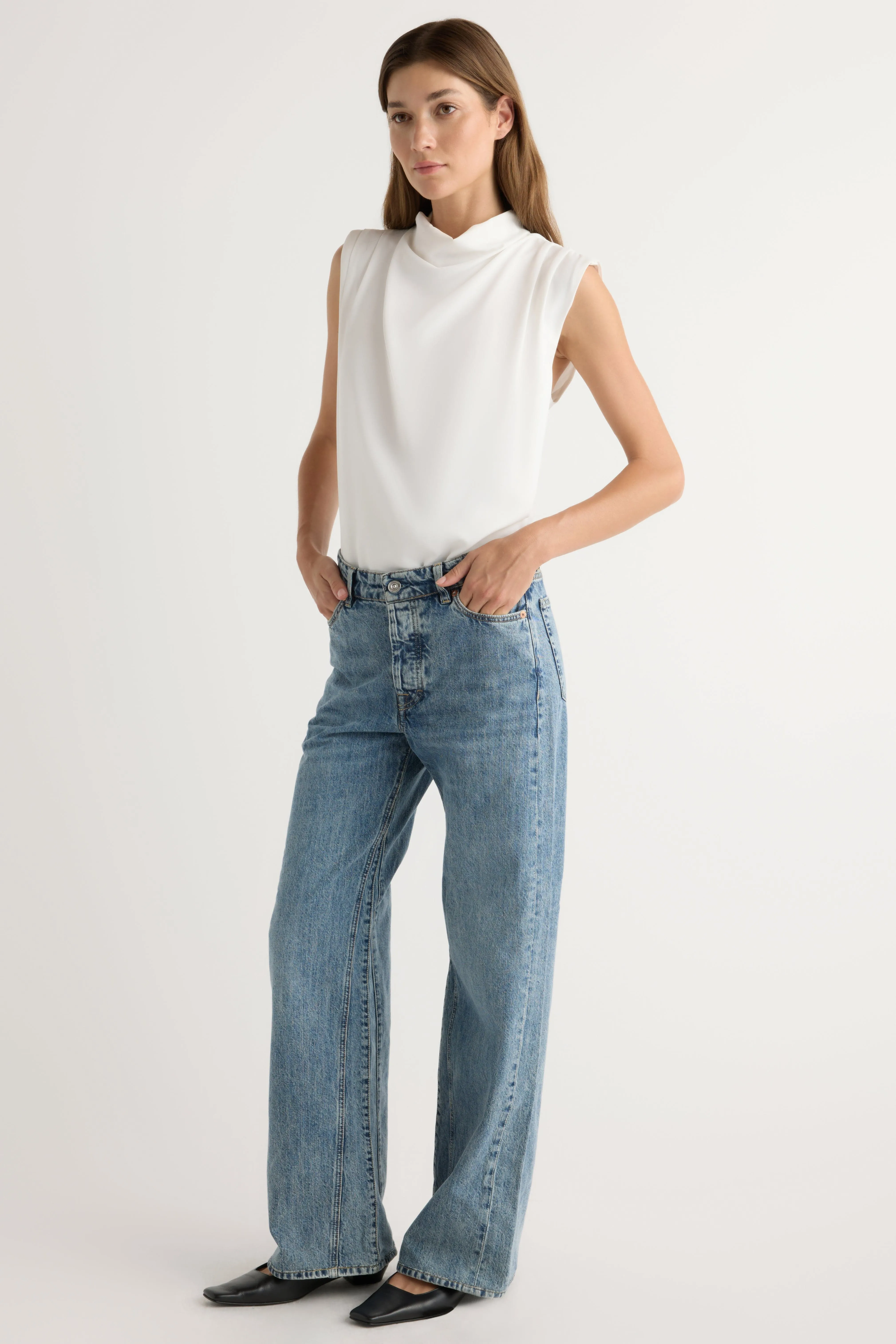 GarmentWashedFinish Allegra Gathered-Neck Sleeveless Blouse