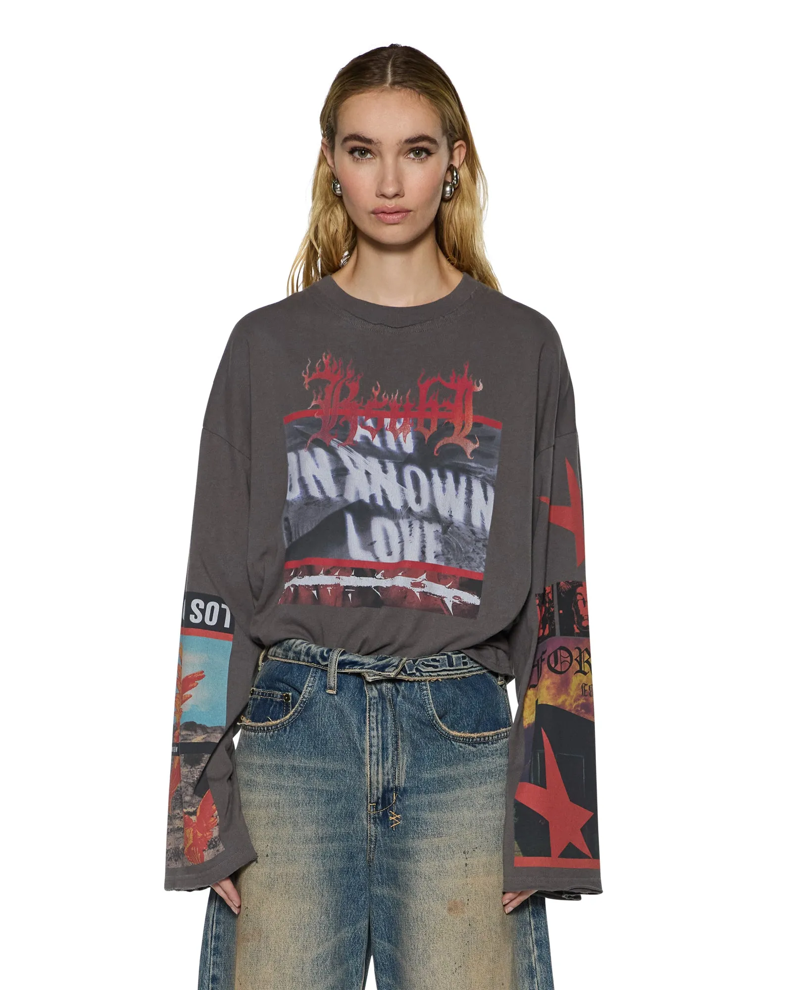 Lightweight Knit Non Chafe Armholes ALTAR LS BOYFRIEND TEE CHARCOAL