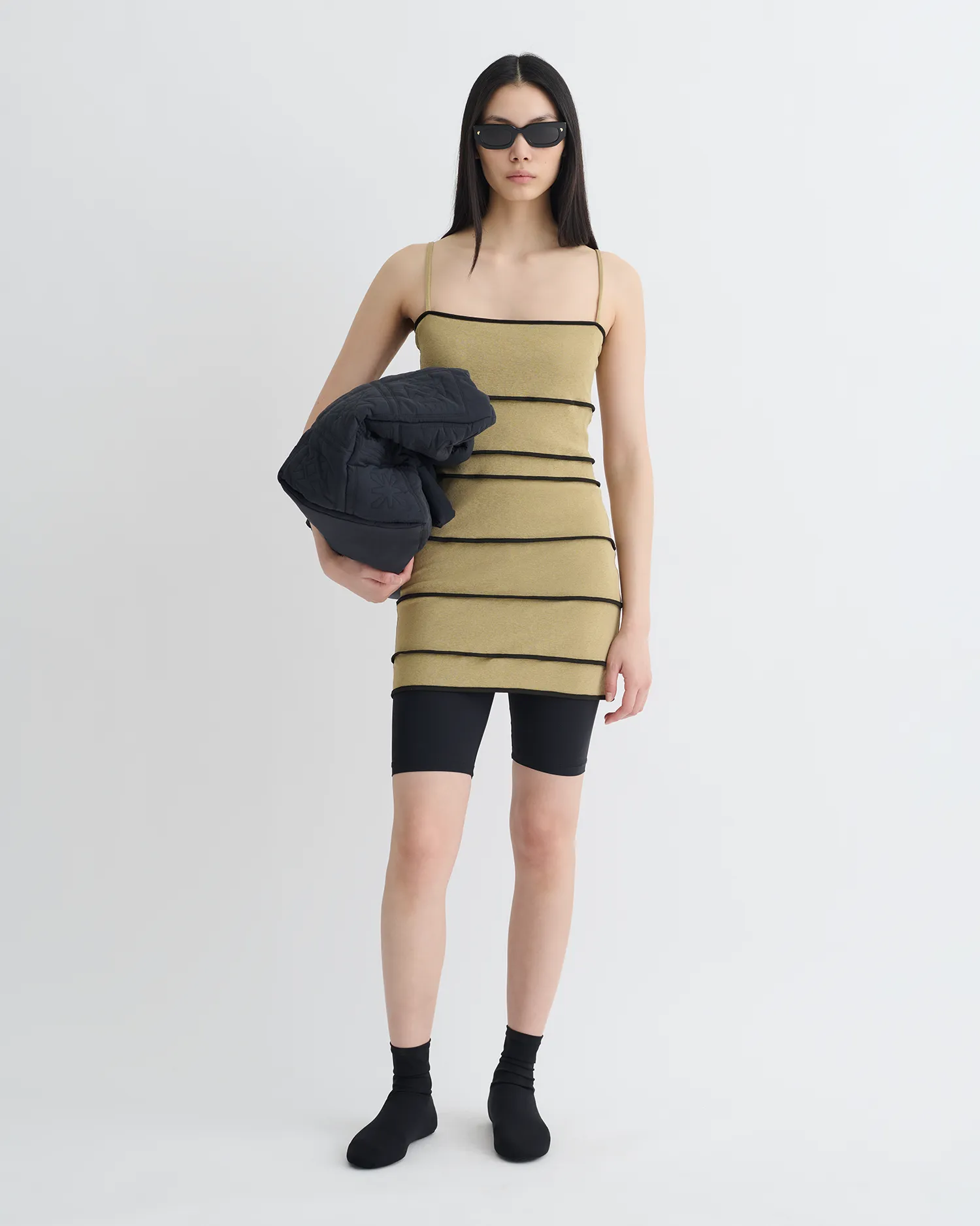 AntiSnagYarnProcessing Alula - Mesh Jersey Mini Dress - Sand/Anthracite