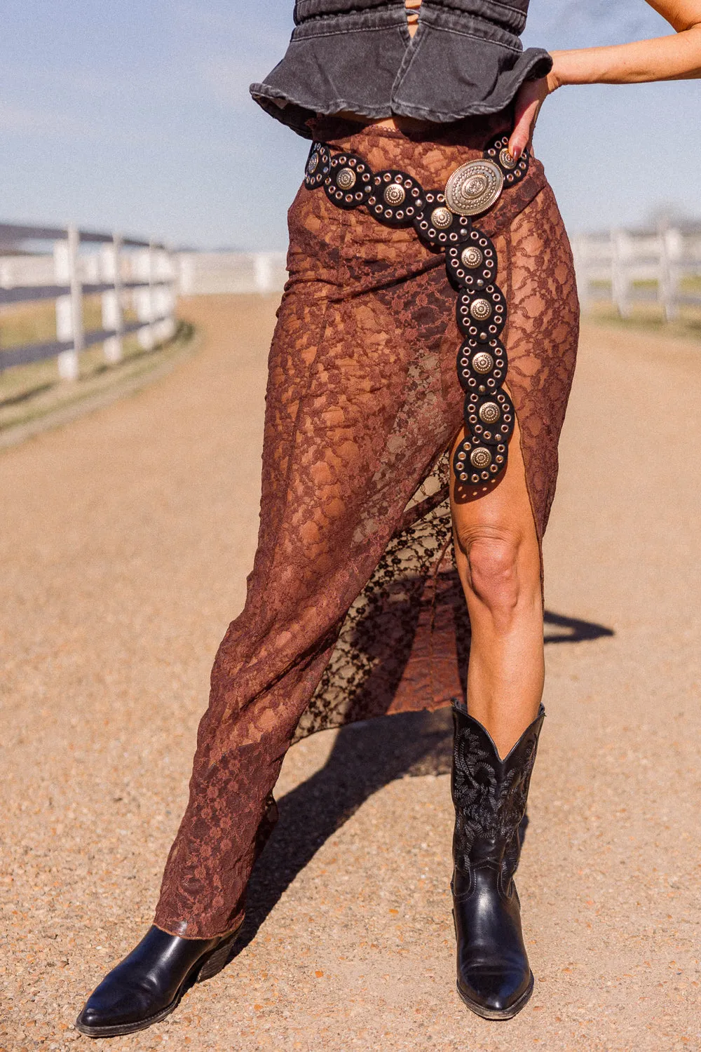 Amber Lace Maxi Skirt- Brown ComfortStretchFit