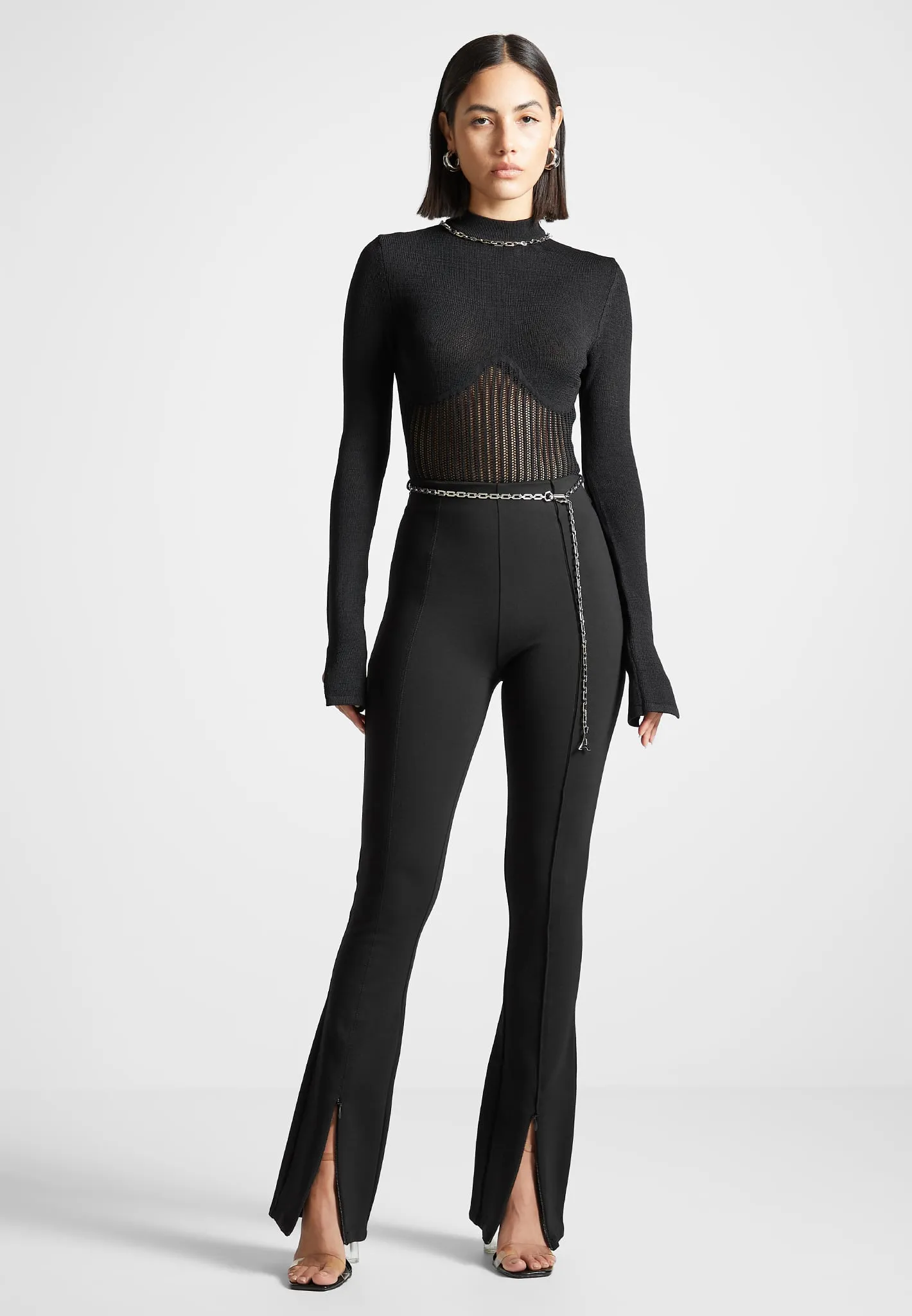 Contour Knit Bodysuit with Chain - Black Affordable Fashion Essential Piece