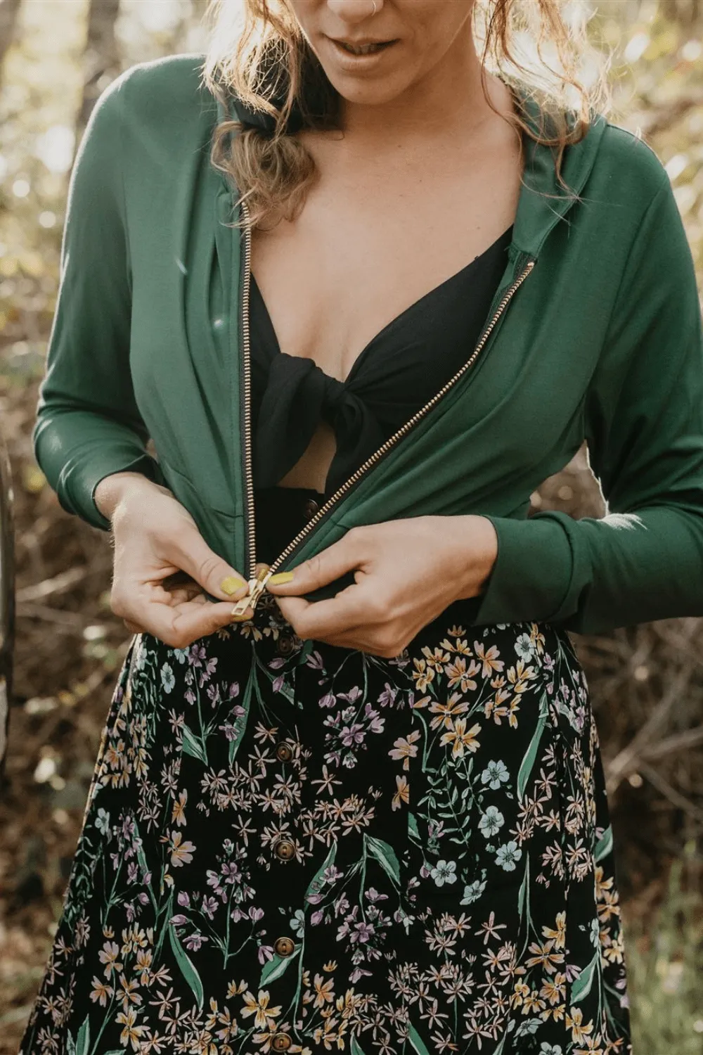 Cropped Hoodie in Fern Green Modal Casual Fit